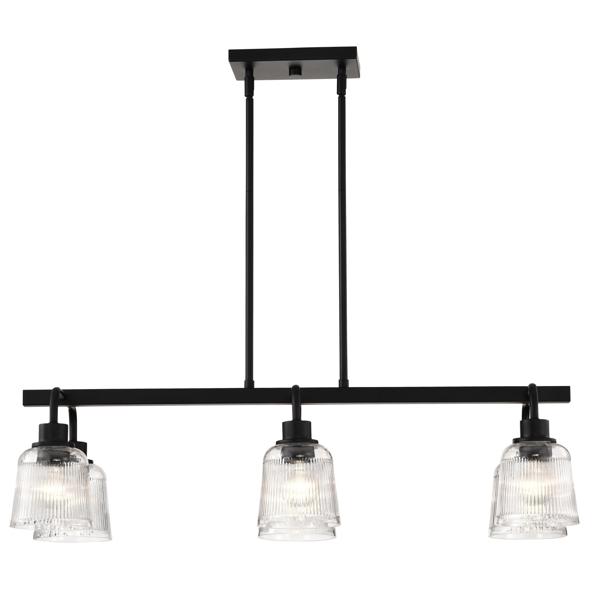 Shown in Matte Black finish and Clear Ribbed glass