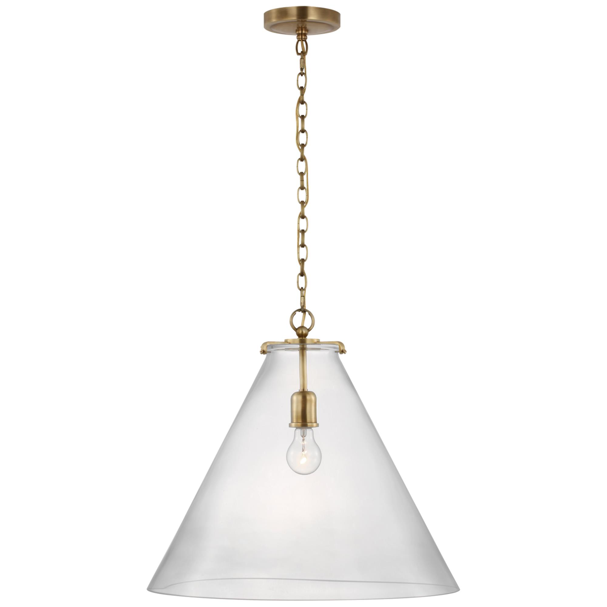 Shown in Hand-Rubbed Antique Brass finish and Clear glass