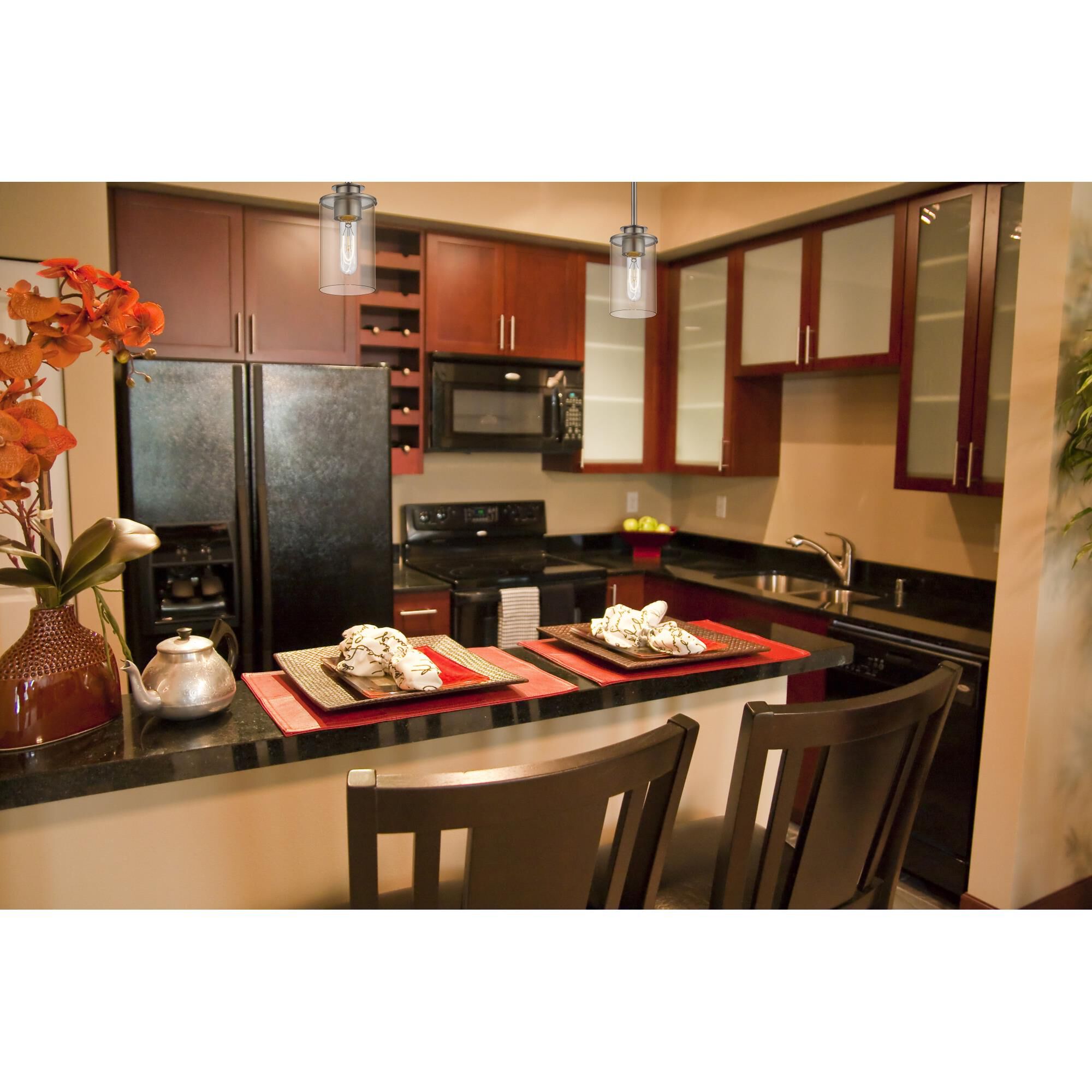 Shown in Brushed Nickel finish and Glass shade