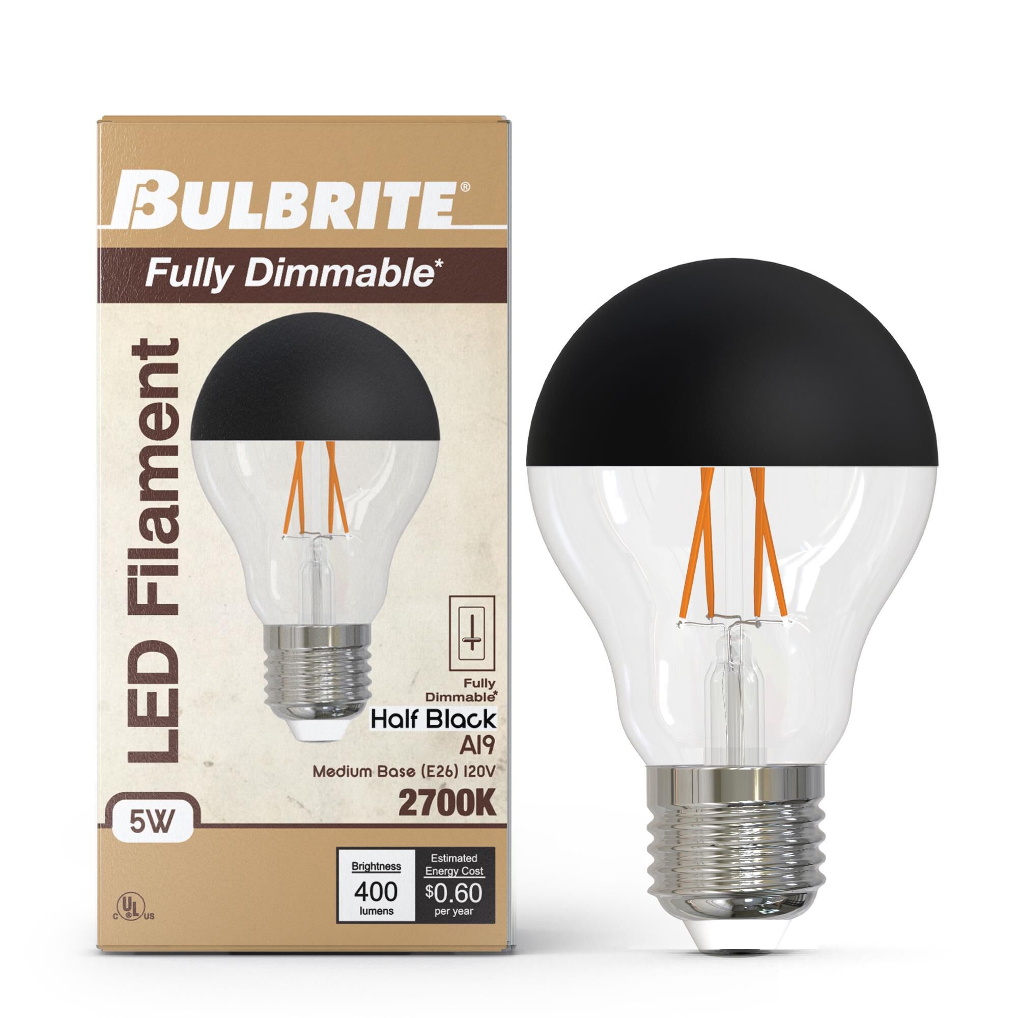 Half Black A19 Base E26 2700K LED Light Bulb by Bulbrite