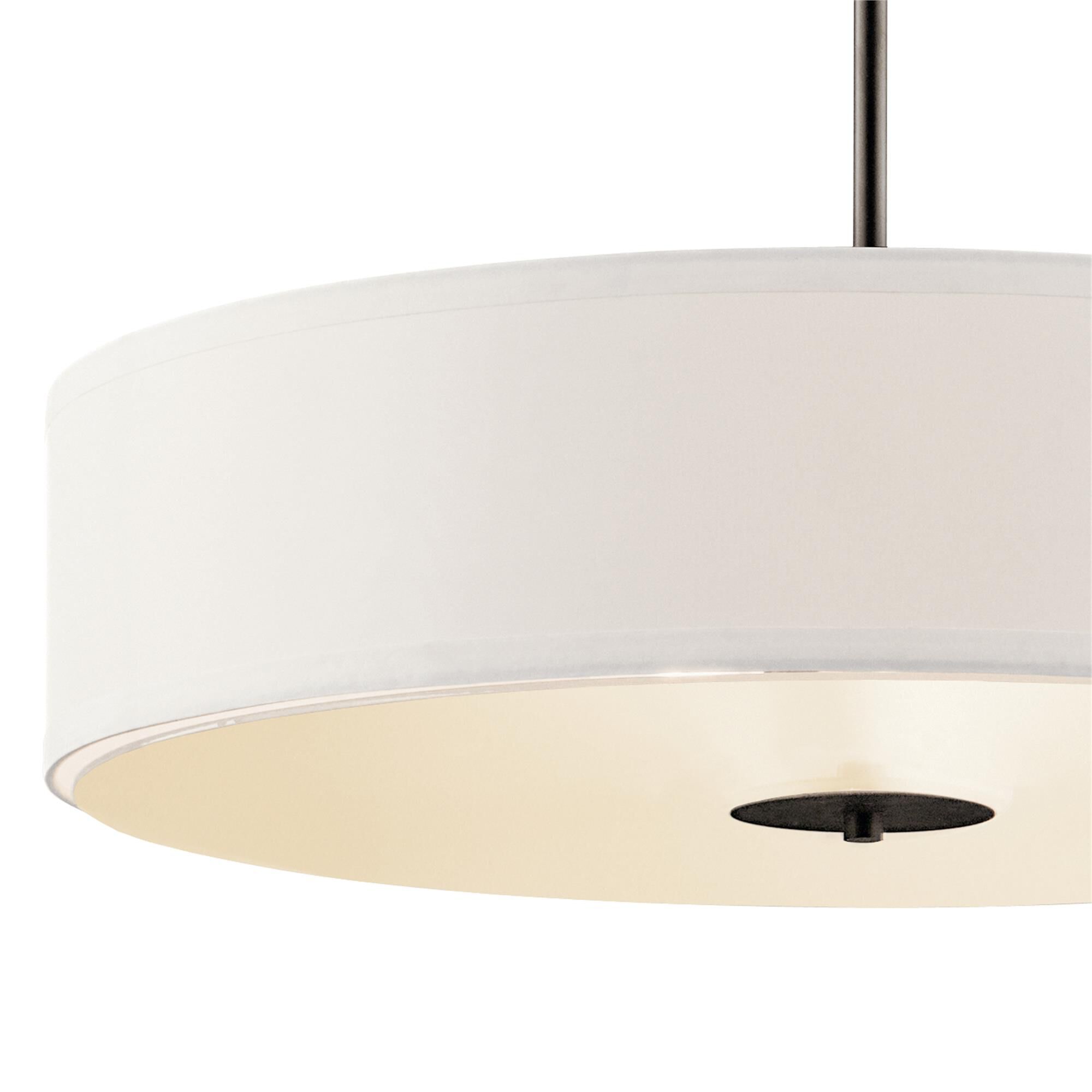 Shown in Olde Bronze finish and Satin Etched Tempered glass and White Microfiber shade