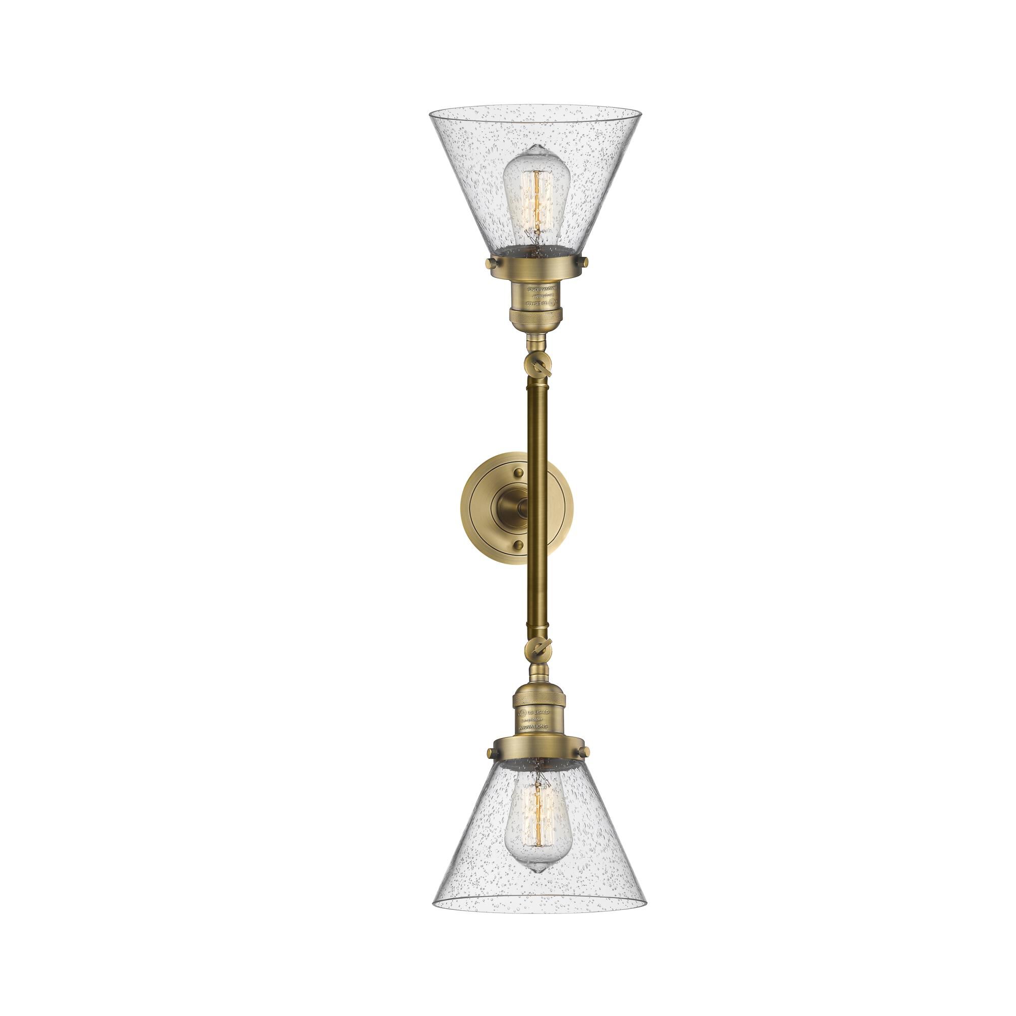 Shown in Brushed Brass finish and Seedy glass