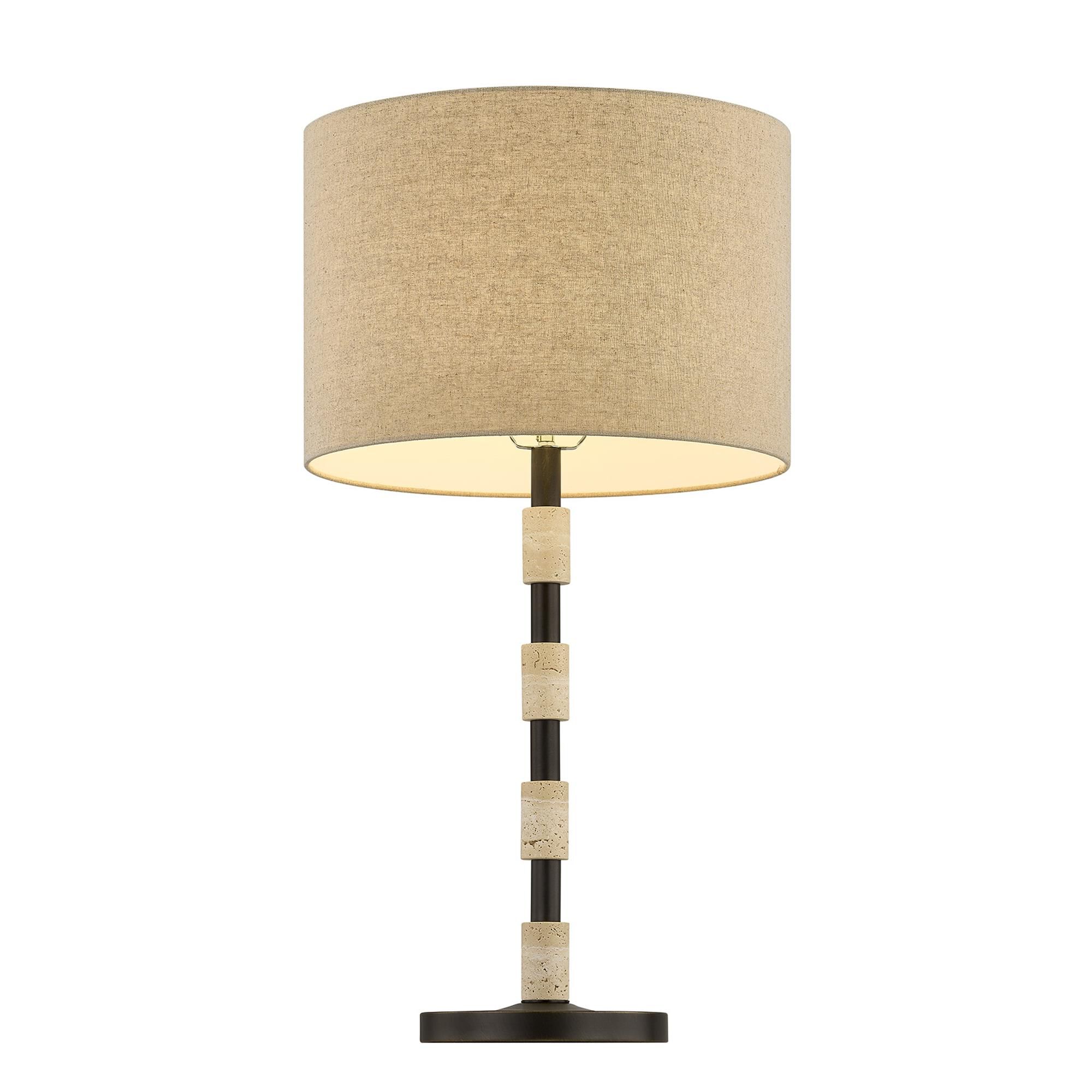 Shown in Mediterranean Bronze finish and Beige Fabric shade