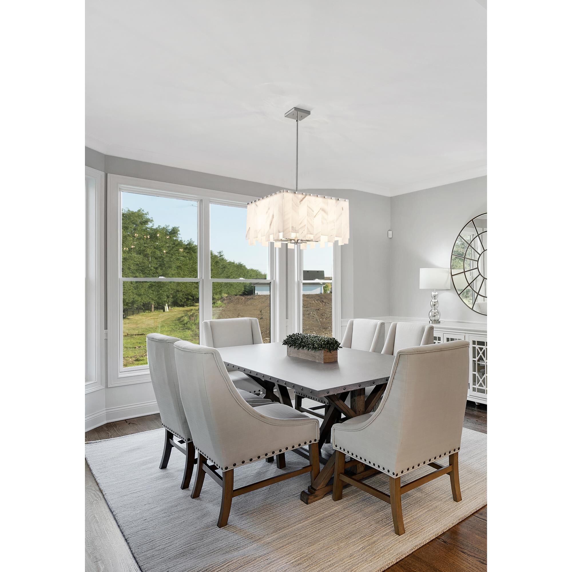 Shown in Polished Nickel finish and Alabaster Resin shade