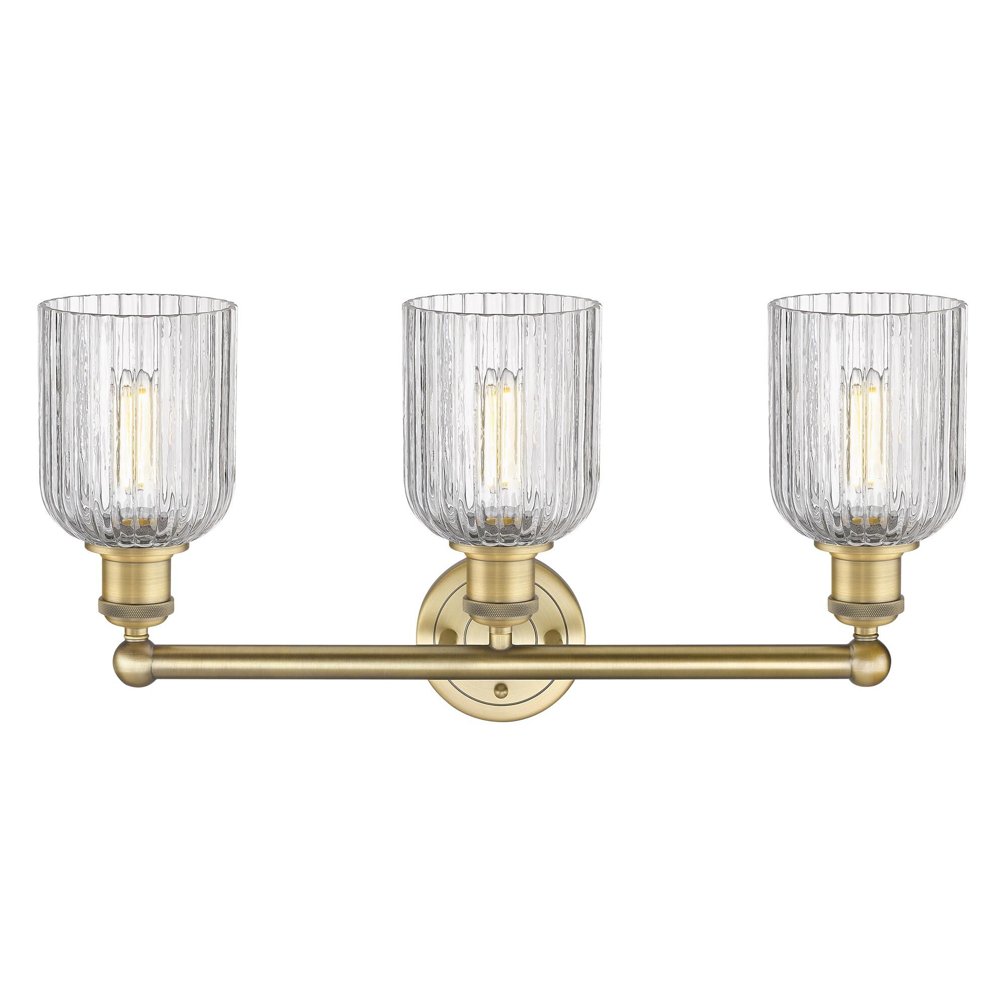 Shown in Brushed Brass finish and Clear glass