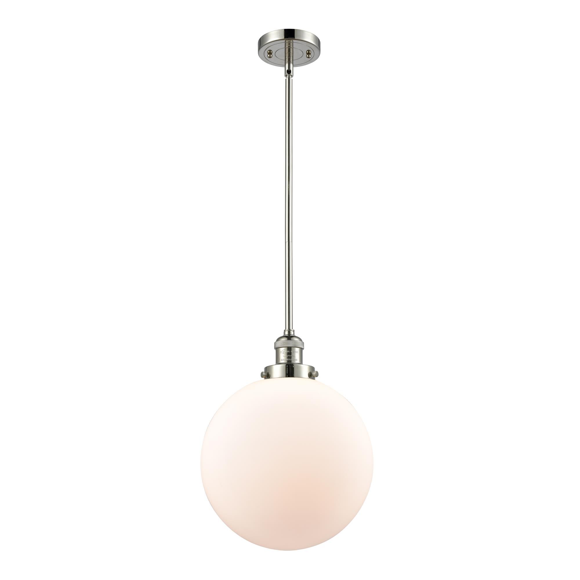 Shown in Polished Nickel finish and Matte White Cased Beacon glass