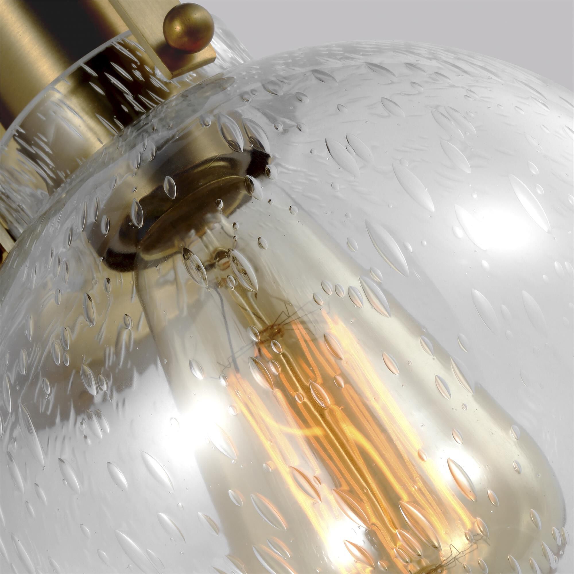 Shown in Burnished Brass finish and Clear Seeded glass