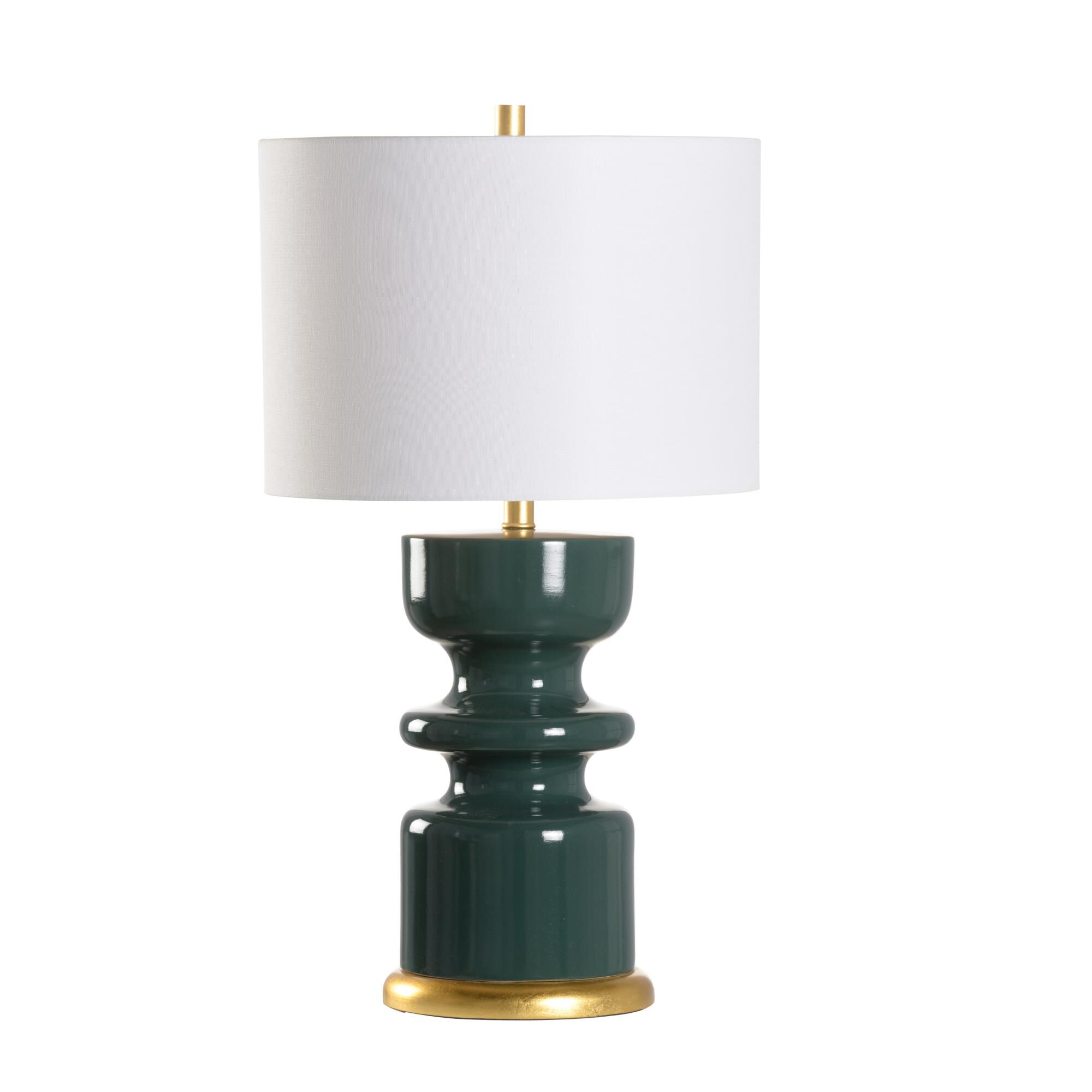 Shown in Forrest Green Glaze finish and Off White Linen shade
