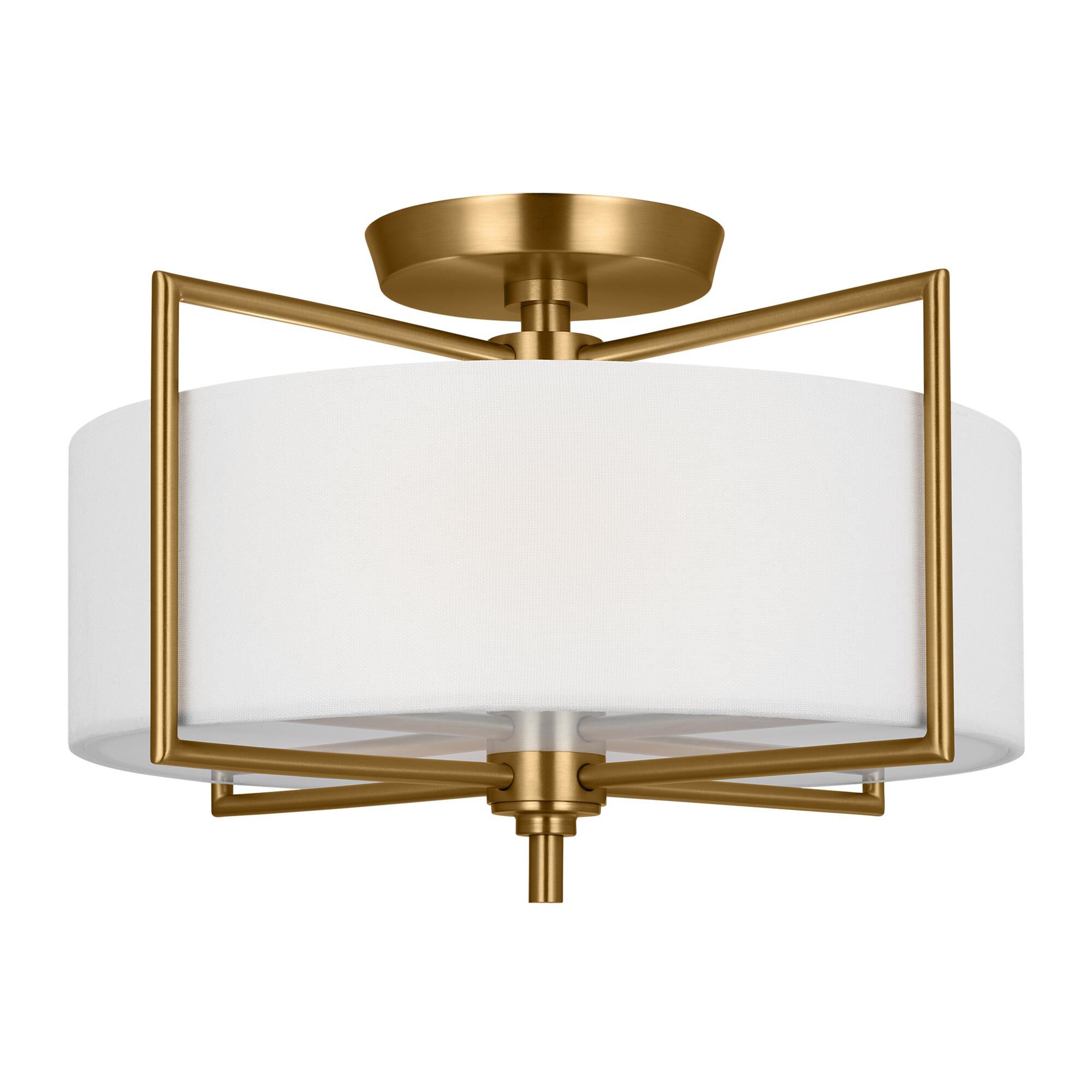 Shown in Burnished Brass finish and White LinenLinen shade
