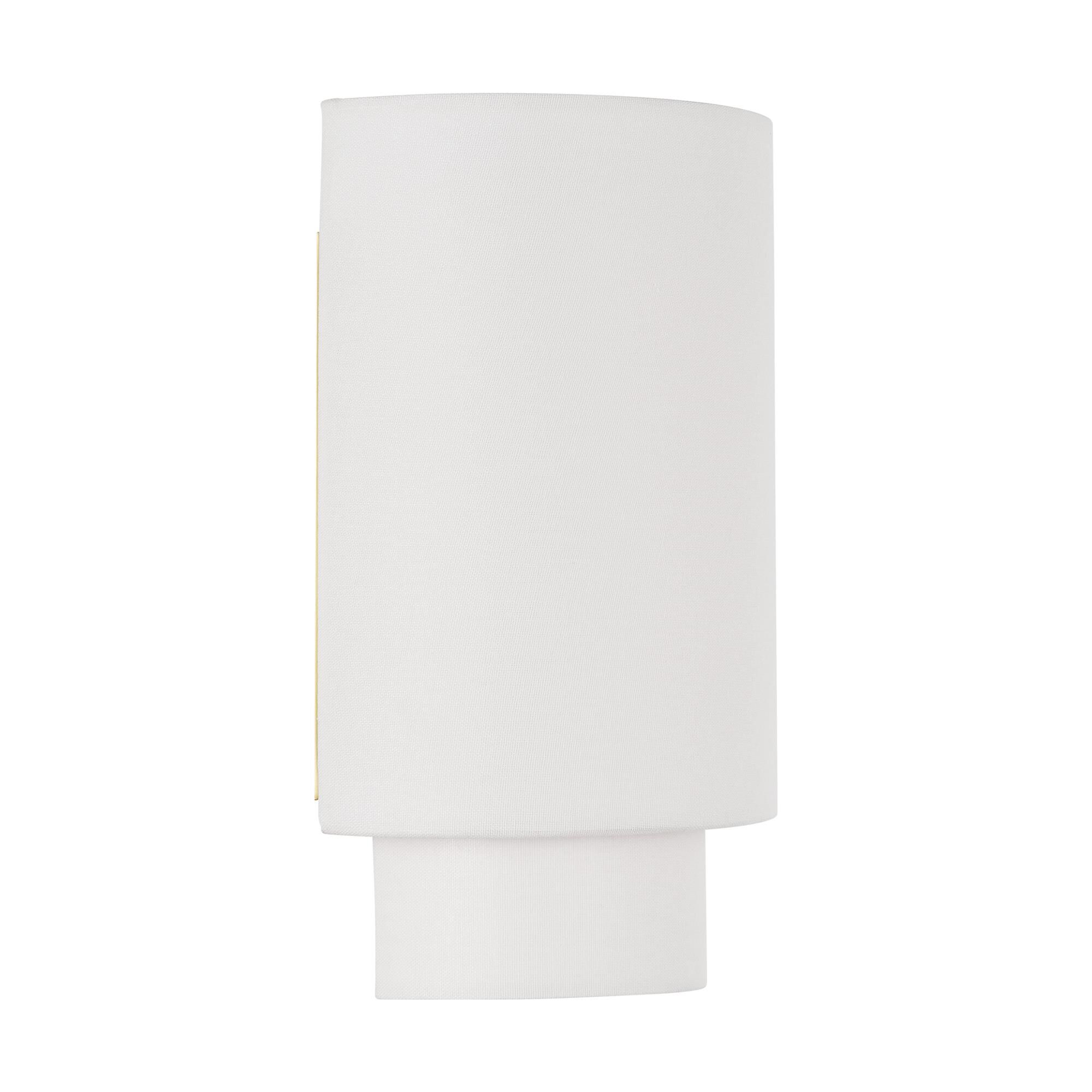 Shown in Burnished Brass finish and White Linen Fabric shade