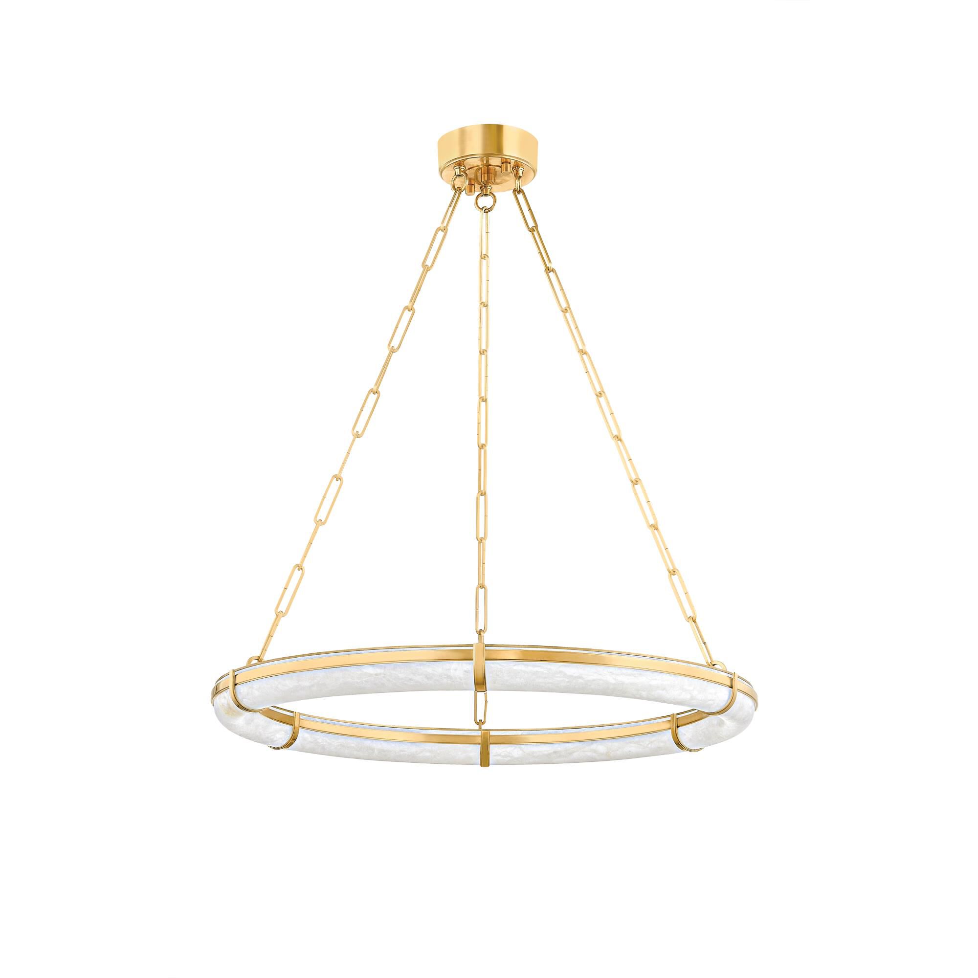 Shown in Aged Brass finish and White Alabaster glass