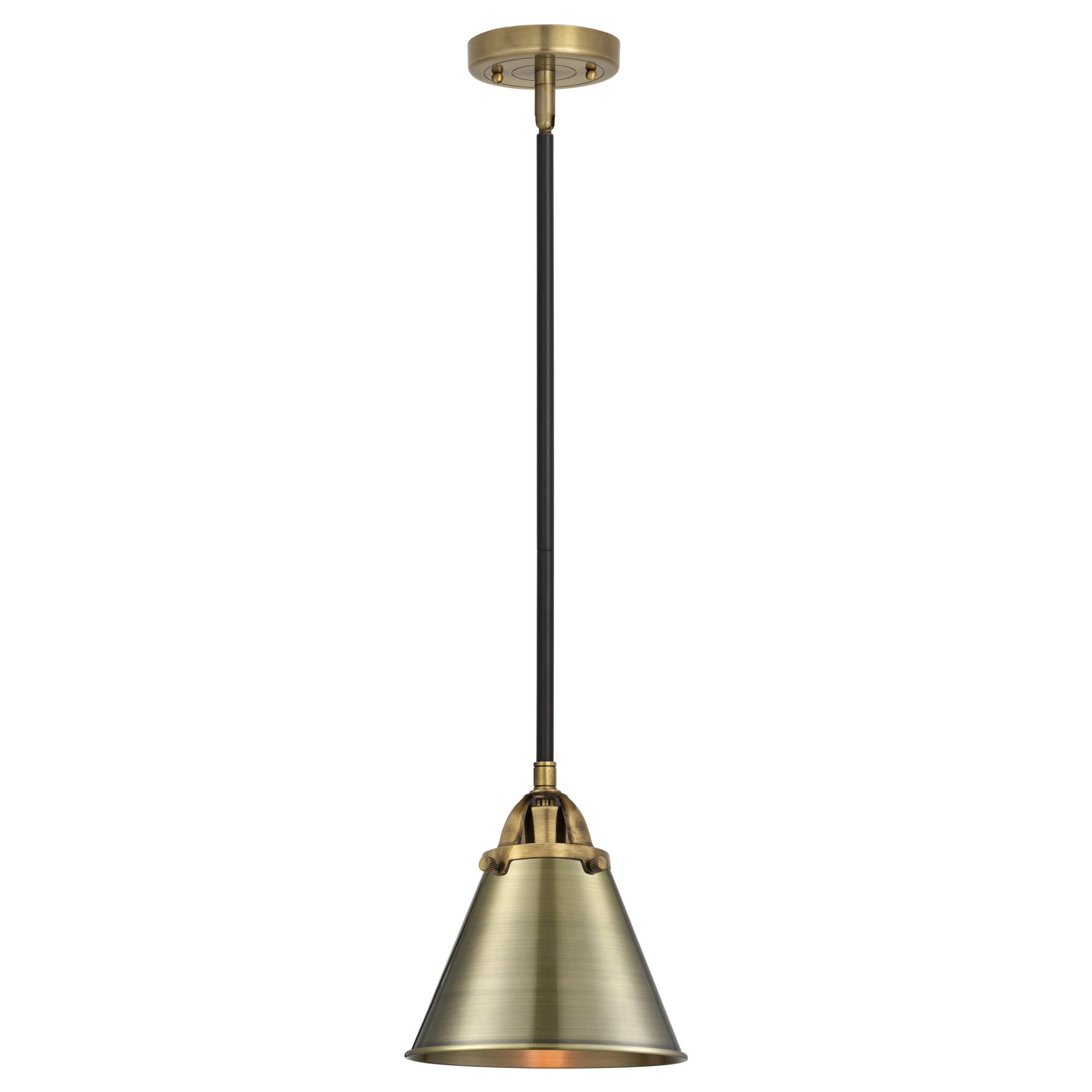 Shown in Black Antique Brass finish and No Glass glass and Antique Brass Appalachian shade