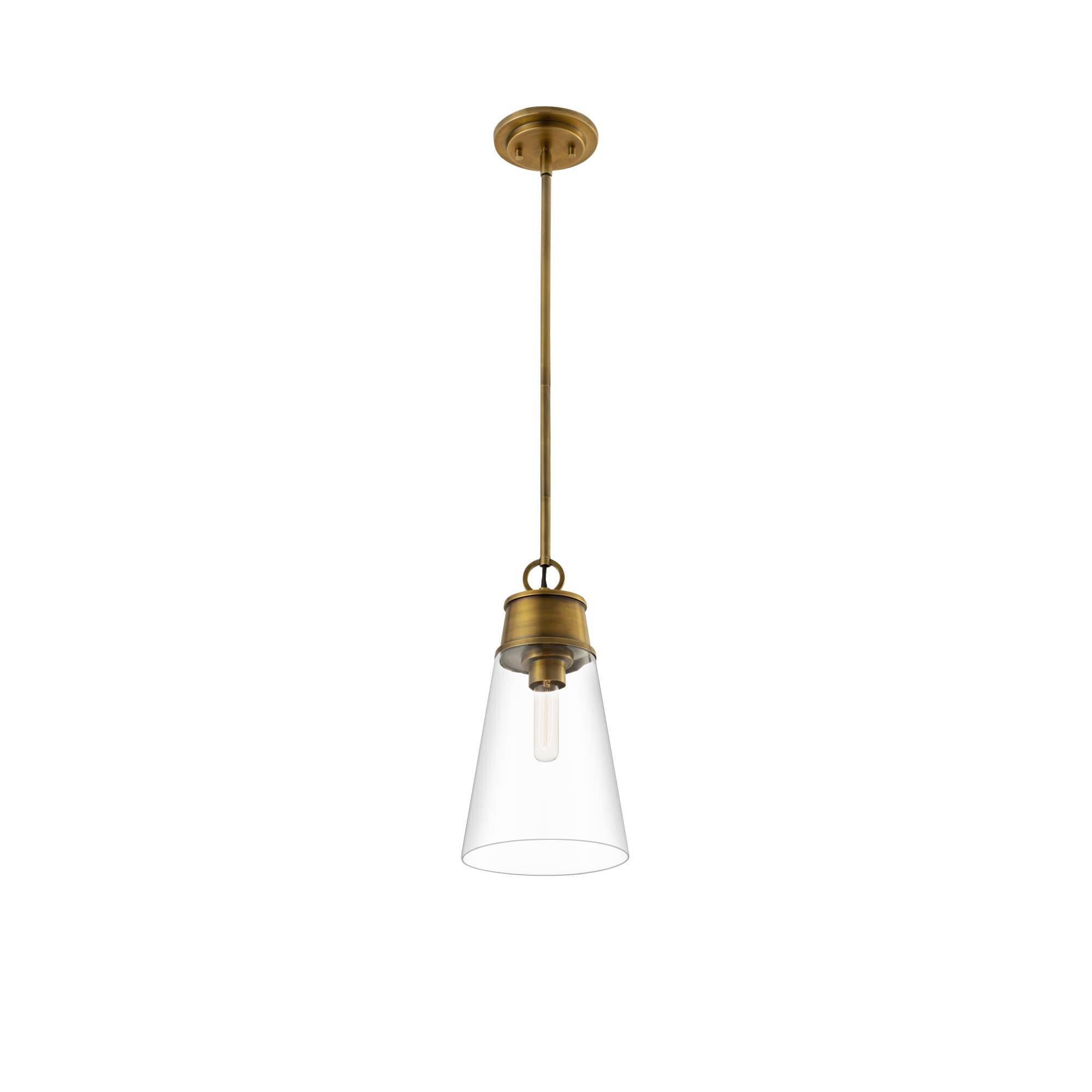 Shown in Rubbed Brass finish and Glass shade