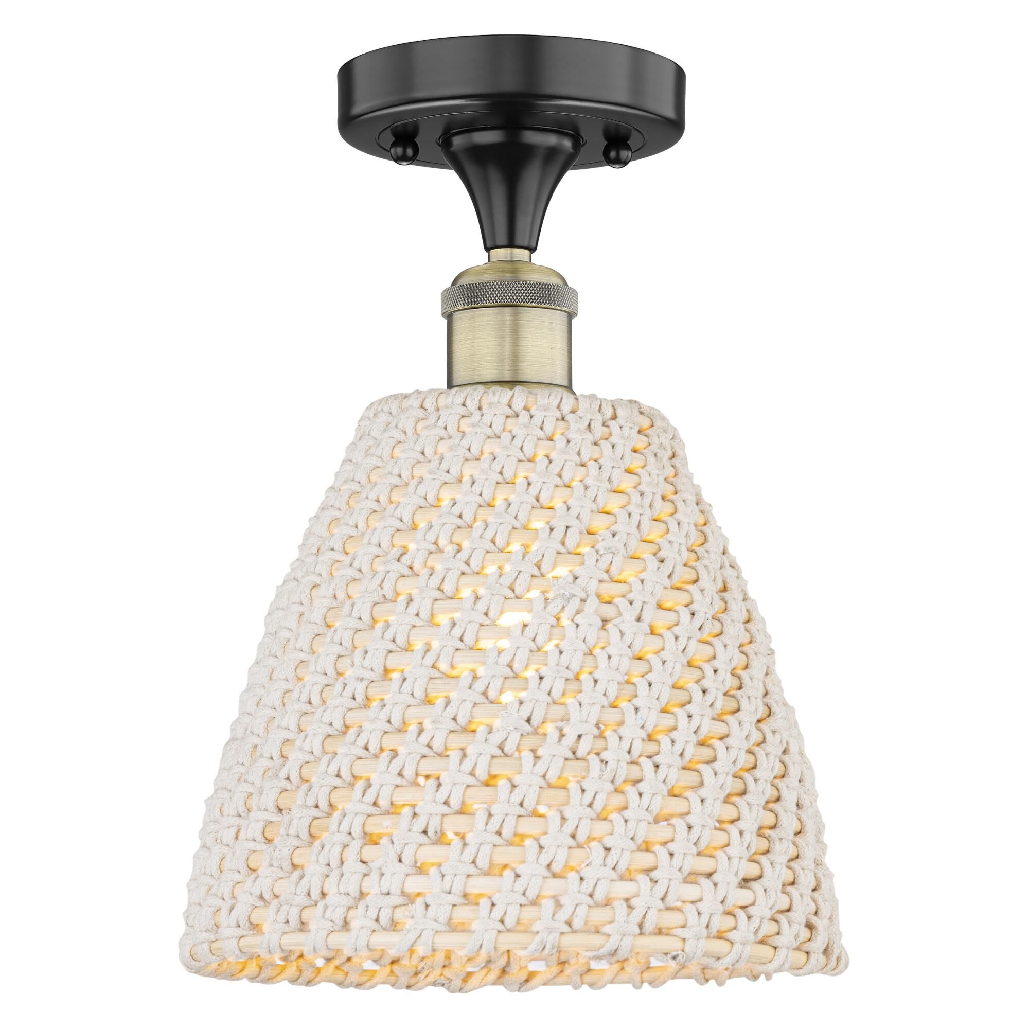 Shown in Black Antique Brass finish and Natural shade