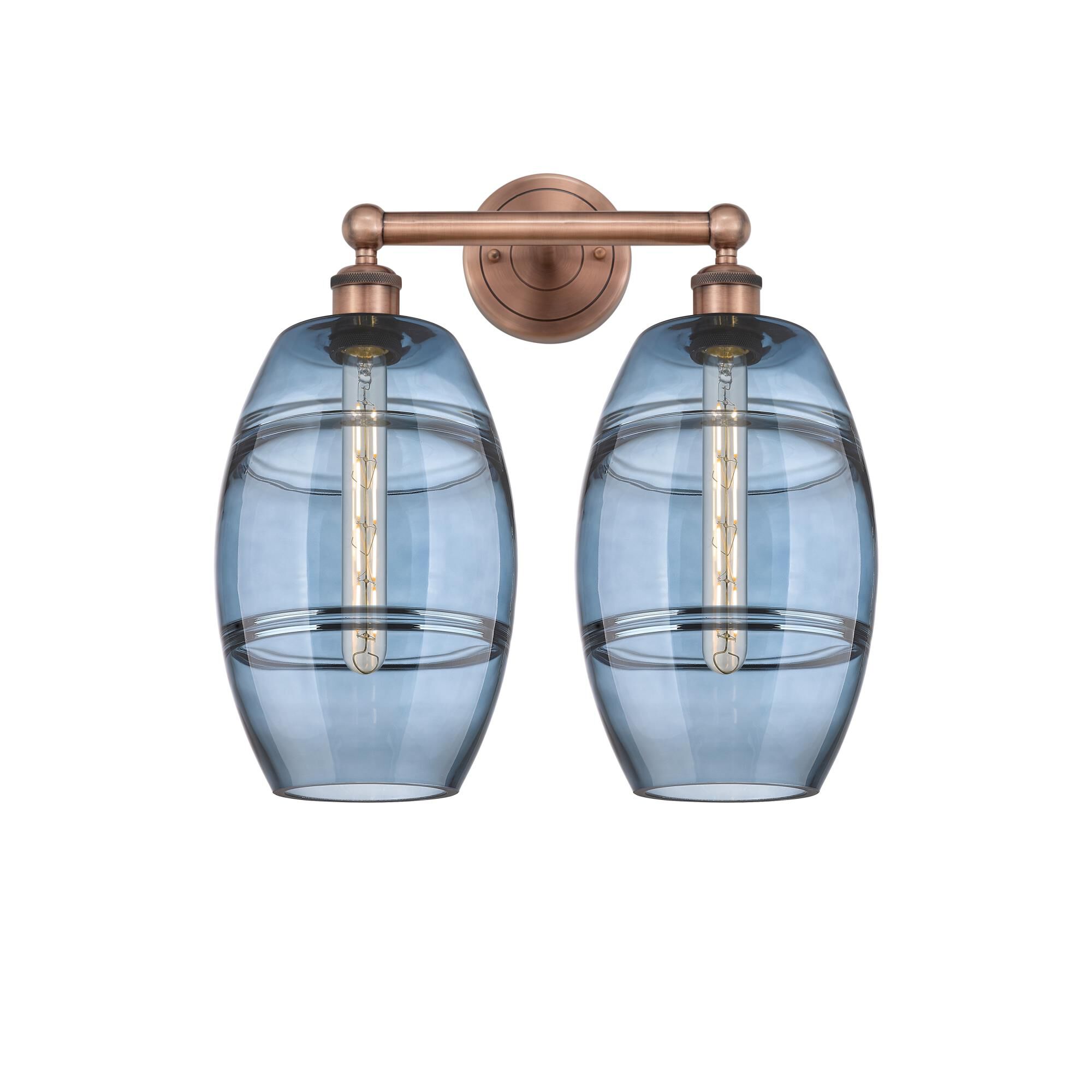 Shown in Antique Copper finish and Princess Blue glass