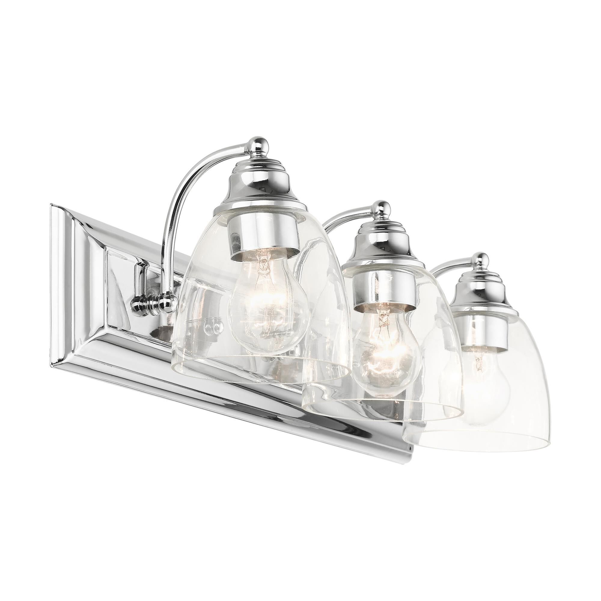 Shown in Polished Chrome finish and Hand Blown Clear glass