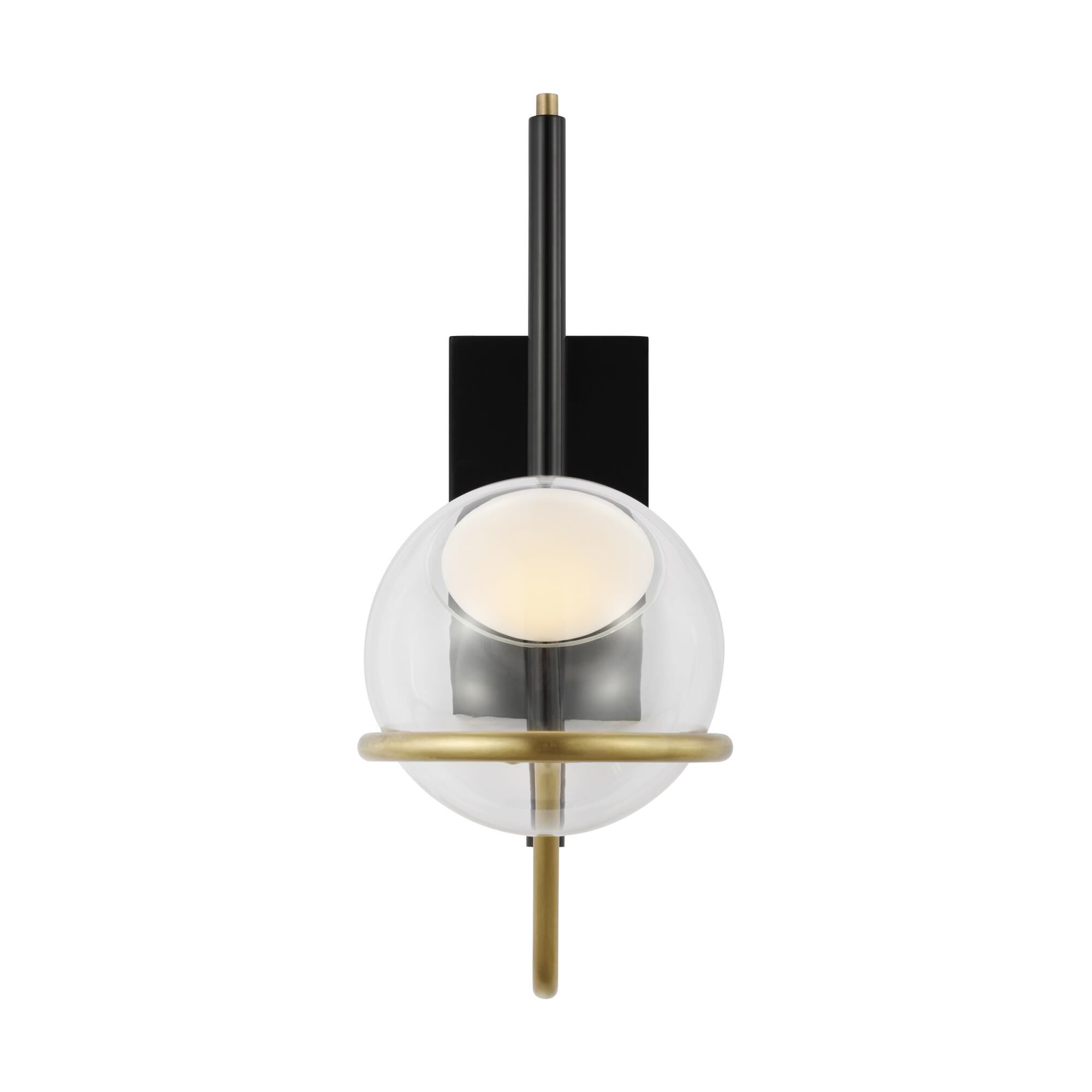 Shown in Glossy Black And Natural Brass finish and Glass shade