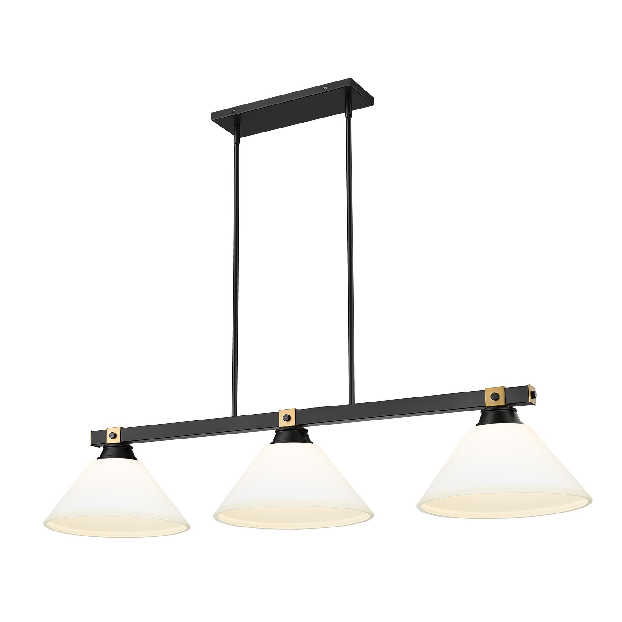 Shown in Matte Black + Rubbed Brass finish and Matte Opal glass and Matte Opal shade