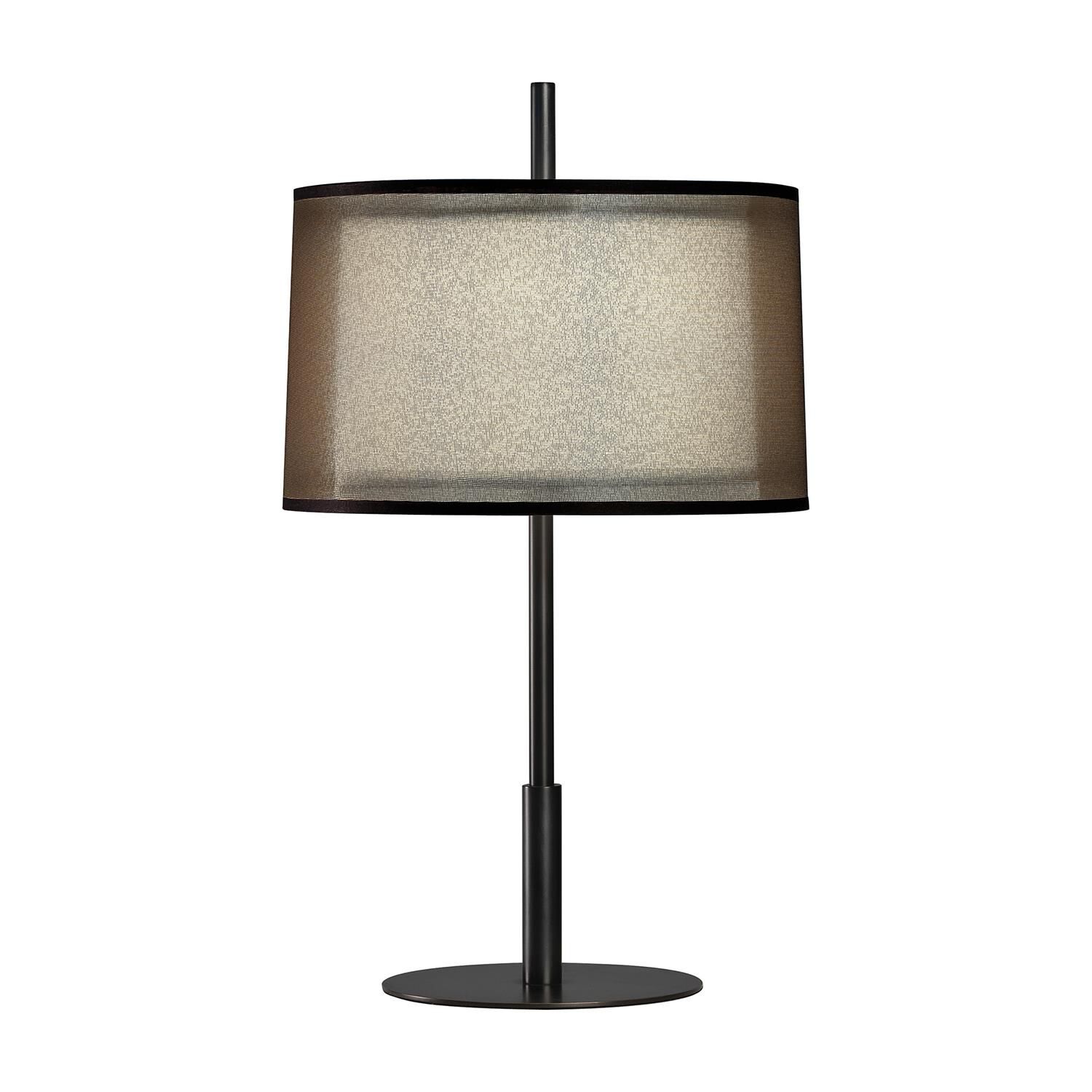 Shown in Deep Patina Bronze finish and Bronze Transparent Fabric Exterior With Ascot White Fabric Interior shade