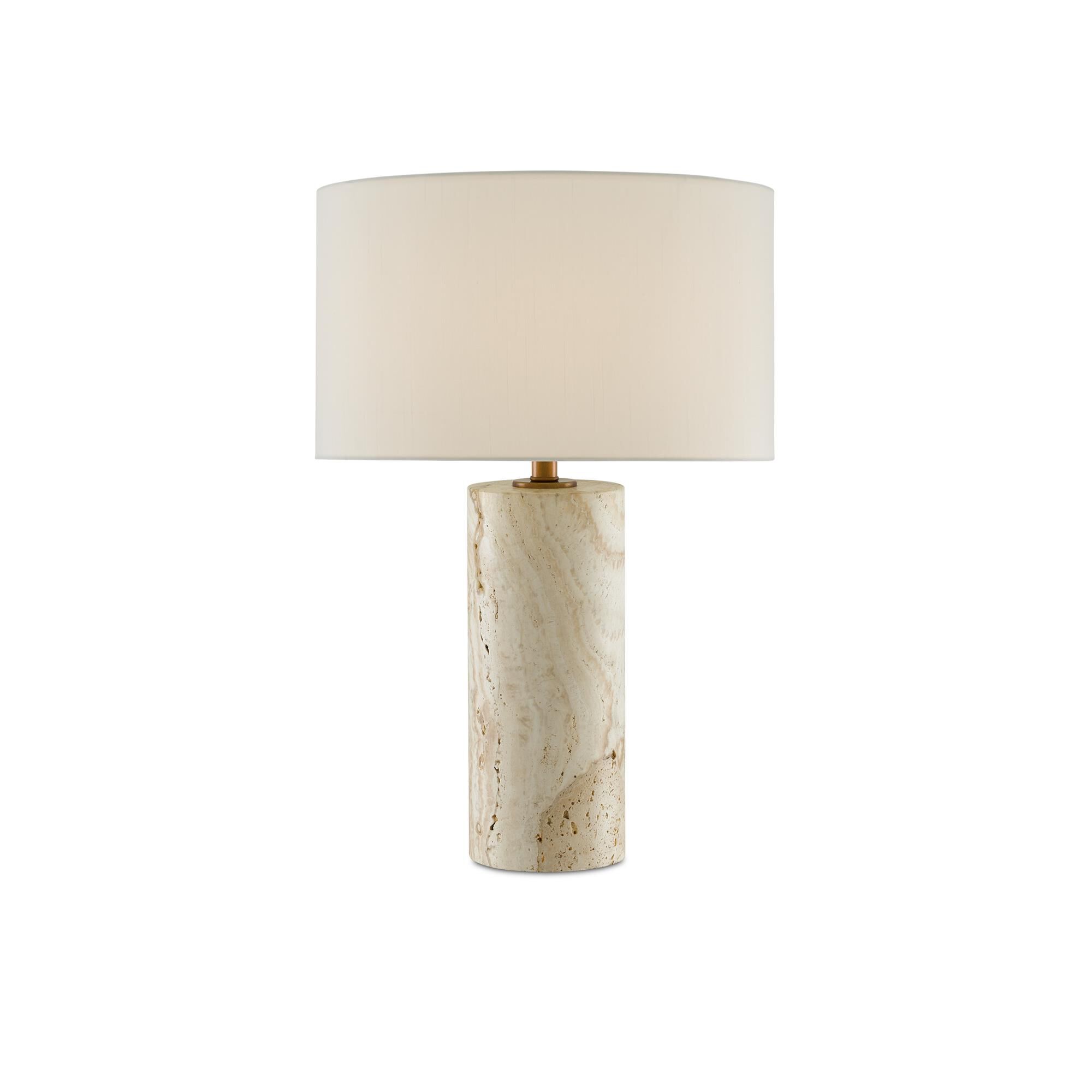 Shown in Antique Brass finish and Off White Shantung shade