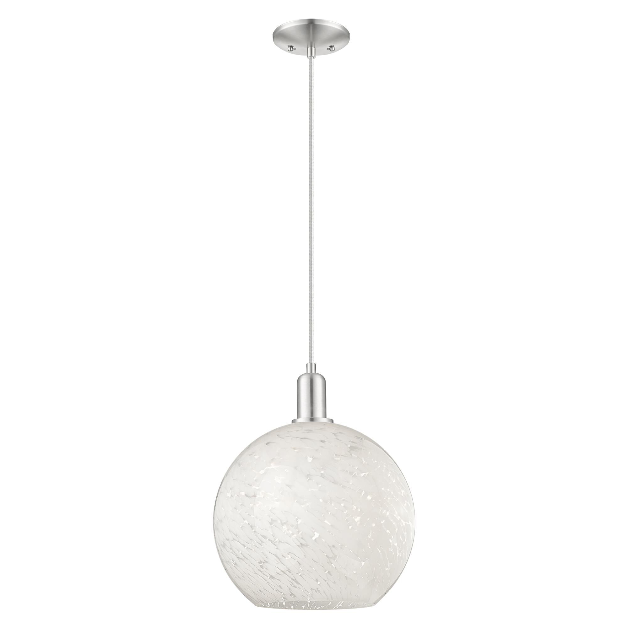 Shown in Brushed Satin Nickel finish and White Mouchette glass