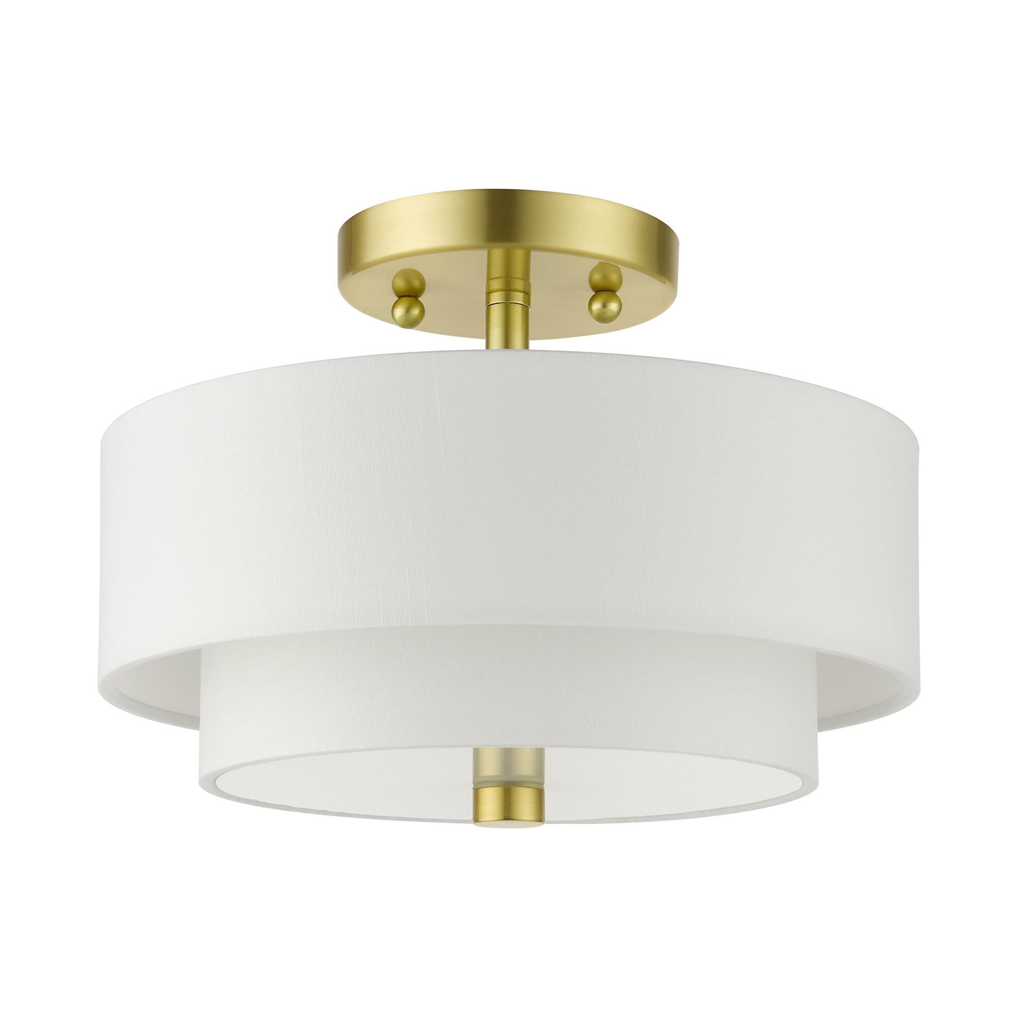 Shown in Satin Brass finish and Hand Crafted Hardback  Completely Finished With Off-White Color Fabric Outside and Inside shade