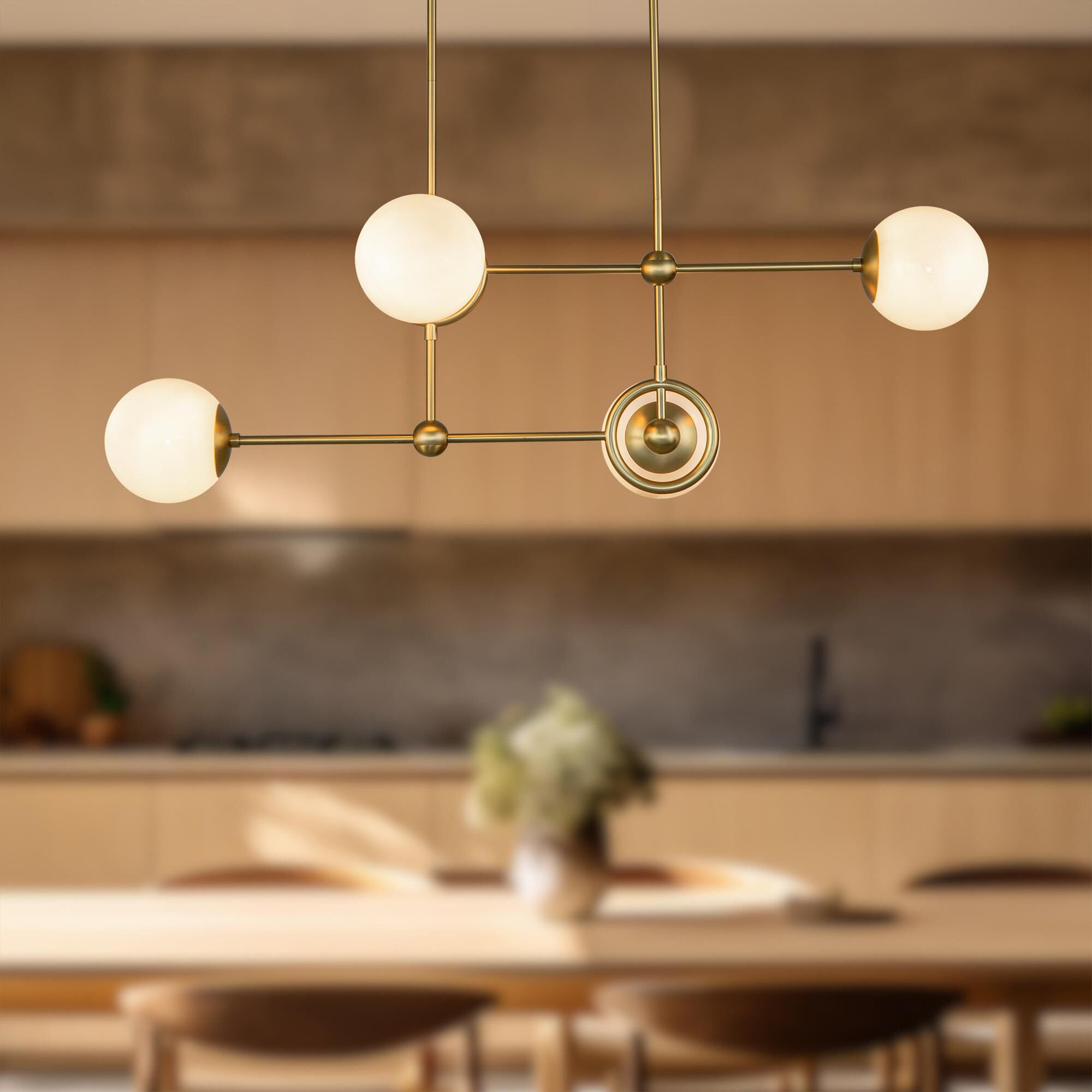 Shown in Brushed Gold finish and Glossy Opal glass