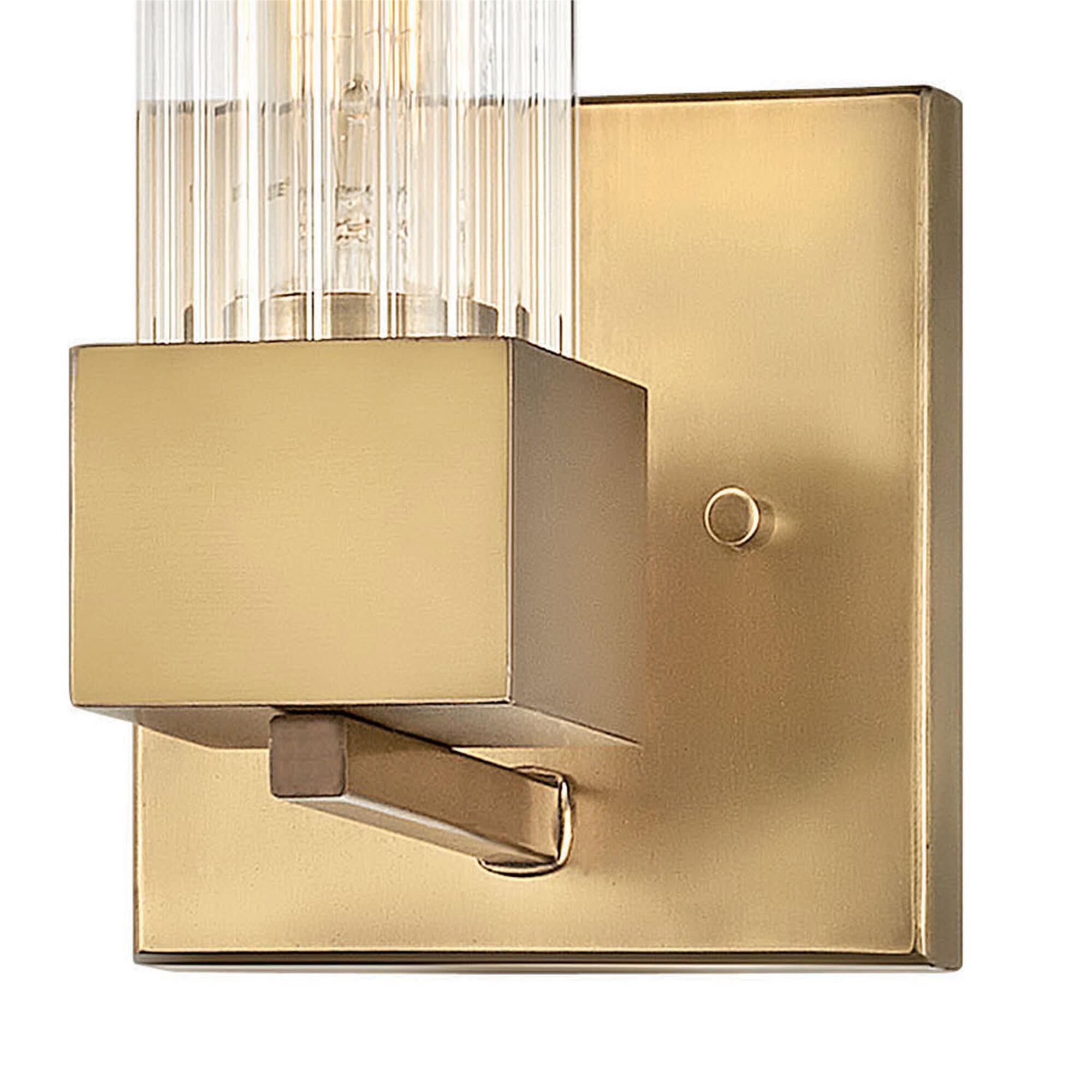 Shown in Heritage Brass finish and Ribbed Clear glass
