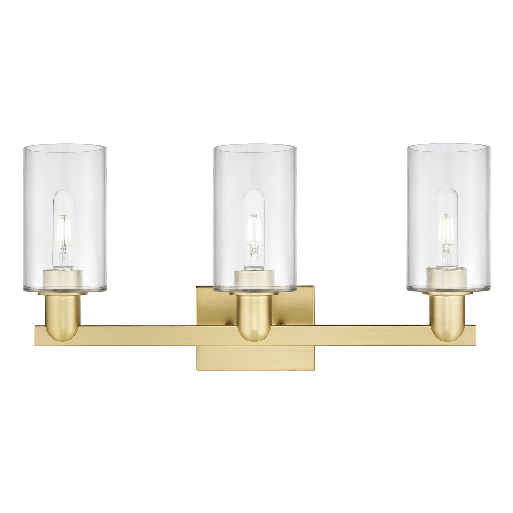 Shown in Satin Gold finish and Clear glass