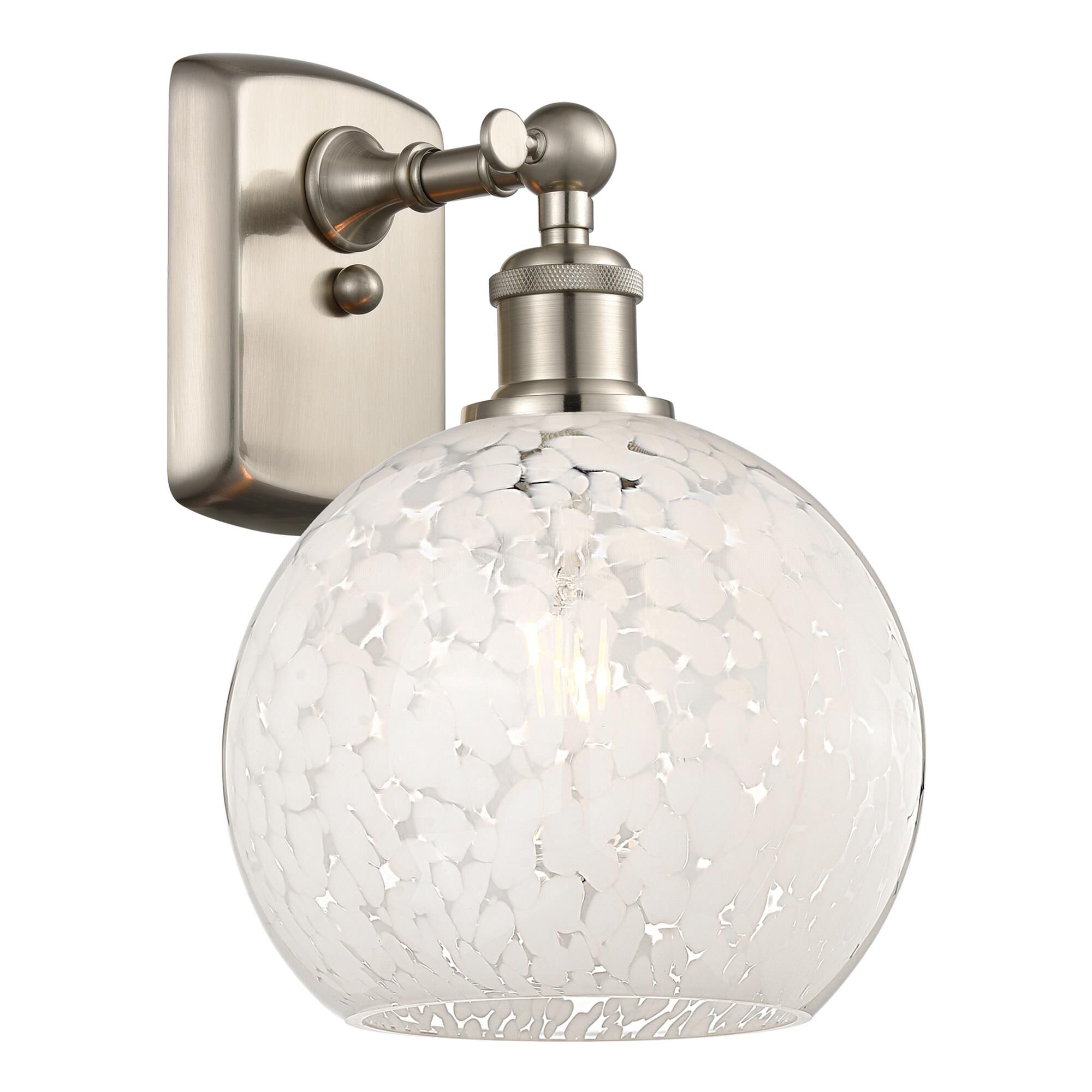 Shown in Brushed Satin Nickel finish and White Mouchette glass