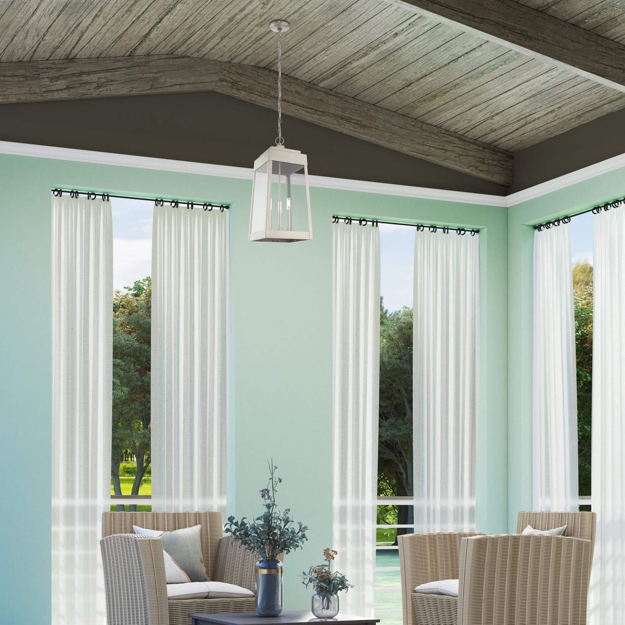 Shown in Brushed Nickel finish and Clear glass