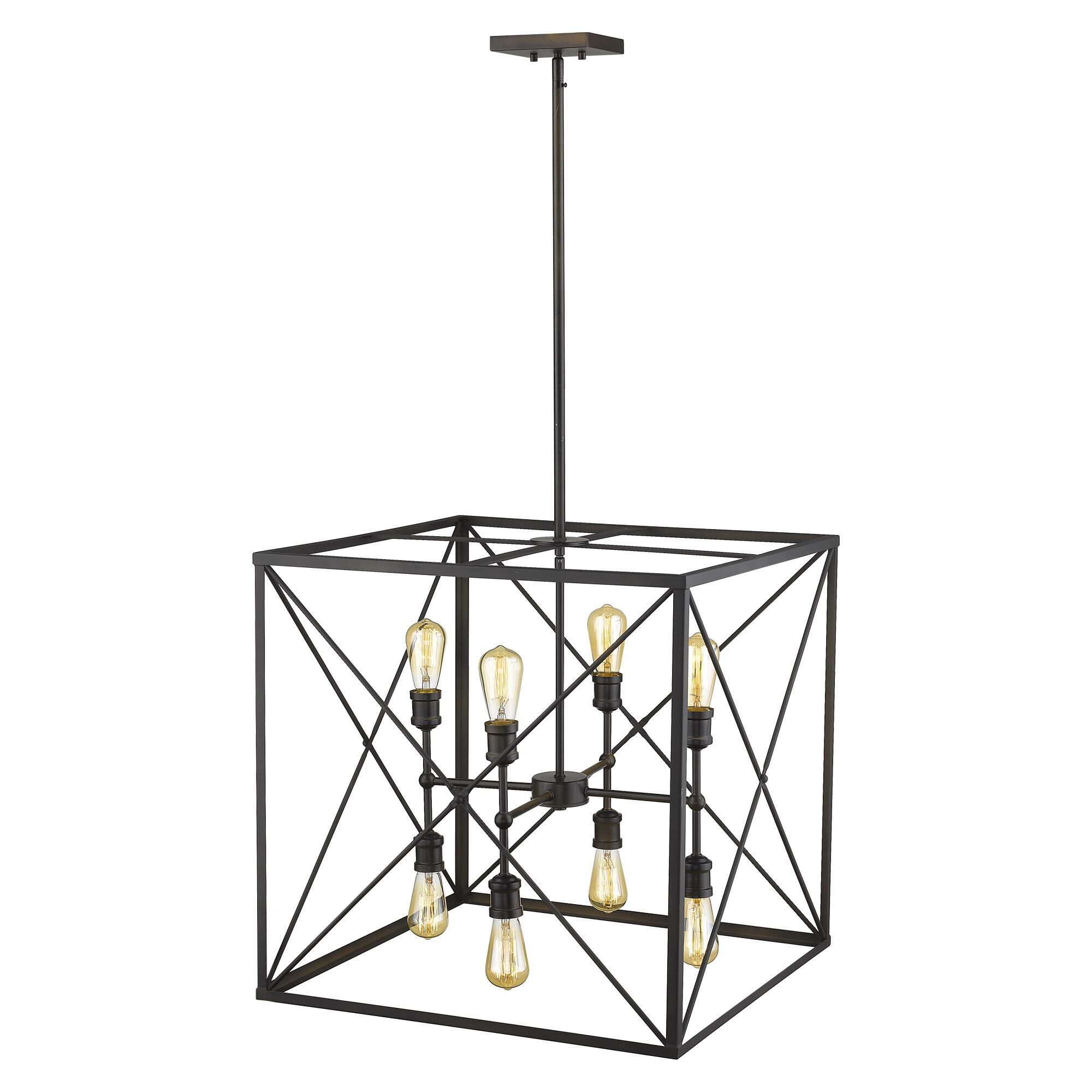 Shown in Oil-Rubbed Bronze finish and Oil-Rubbed Bronze glass and Oil Rubbed Bronze Metal Cage shade