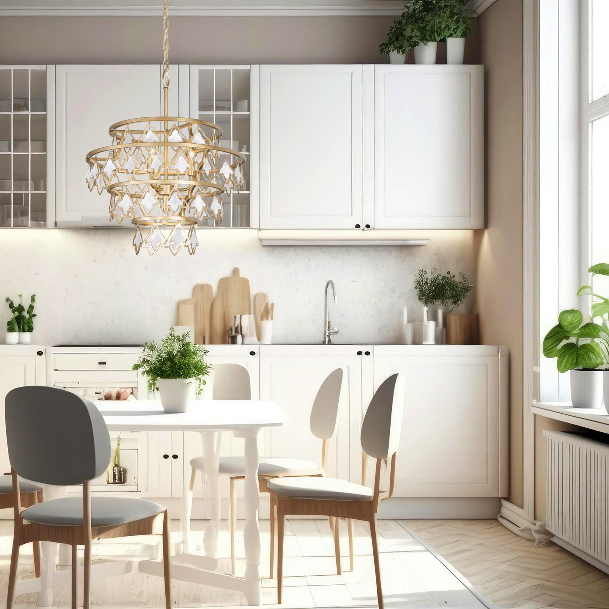 Shown in French Gold finish and White Capiz glass