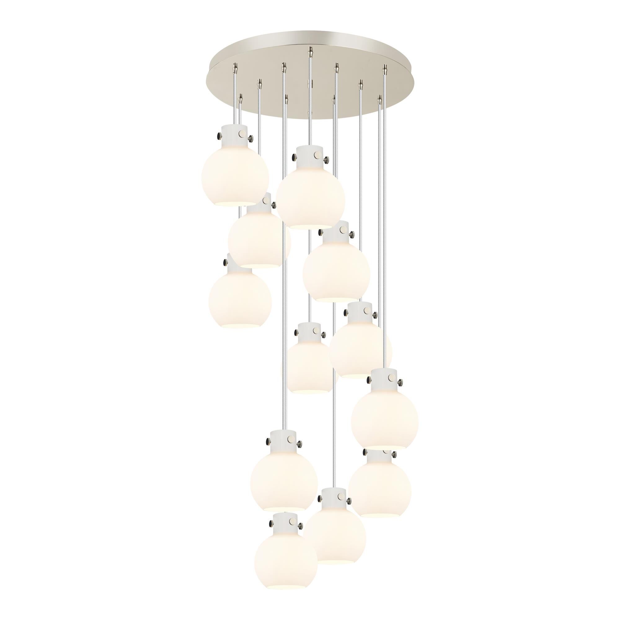 Shown in Polished Nickel finish and White glass and White Glass shade