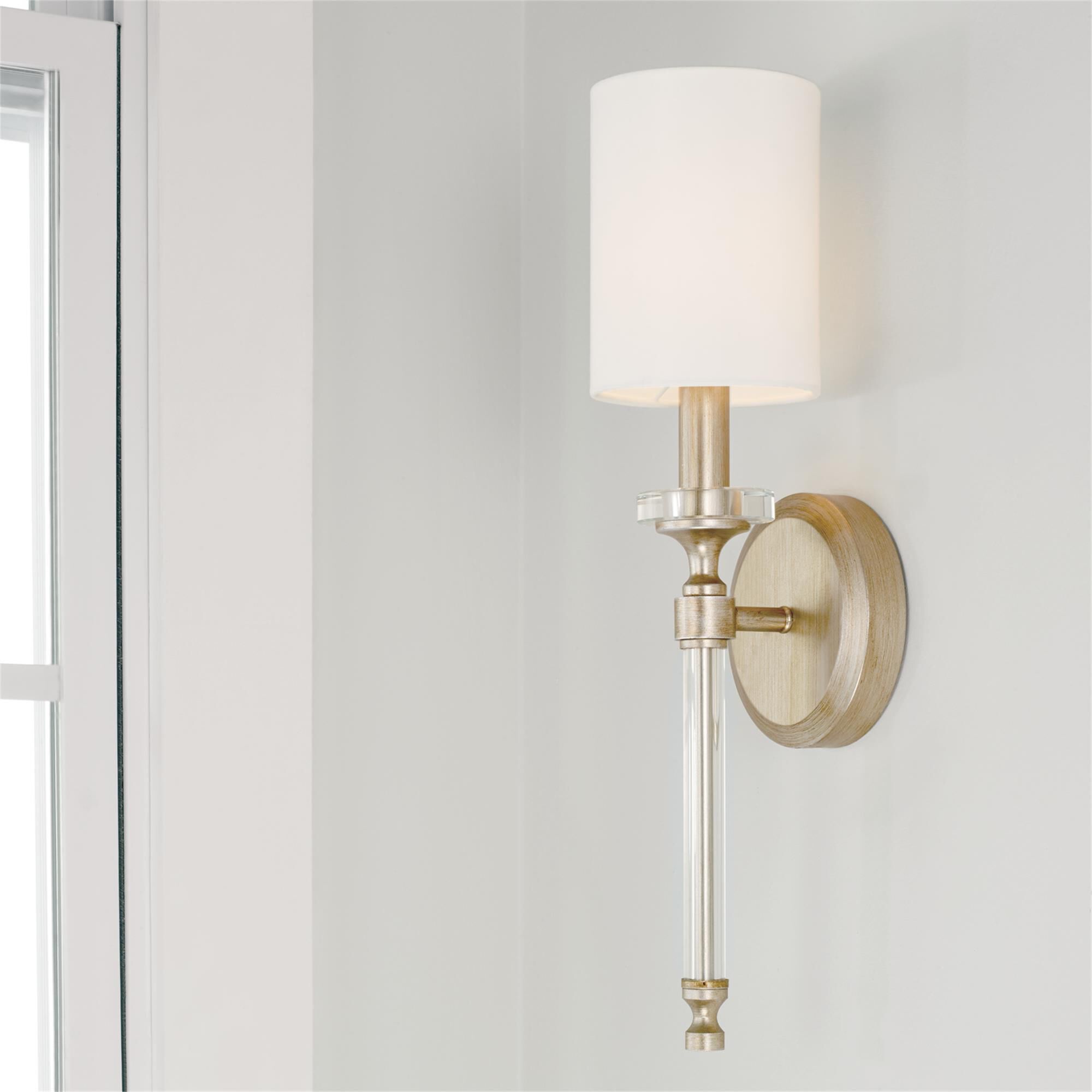 Shown in Brushed Champagne finish and White Fabric Stay-Straight shade