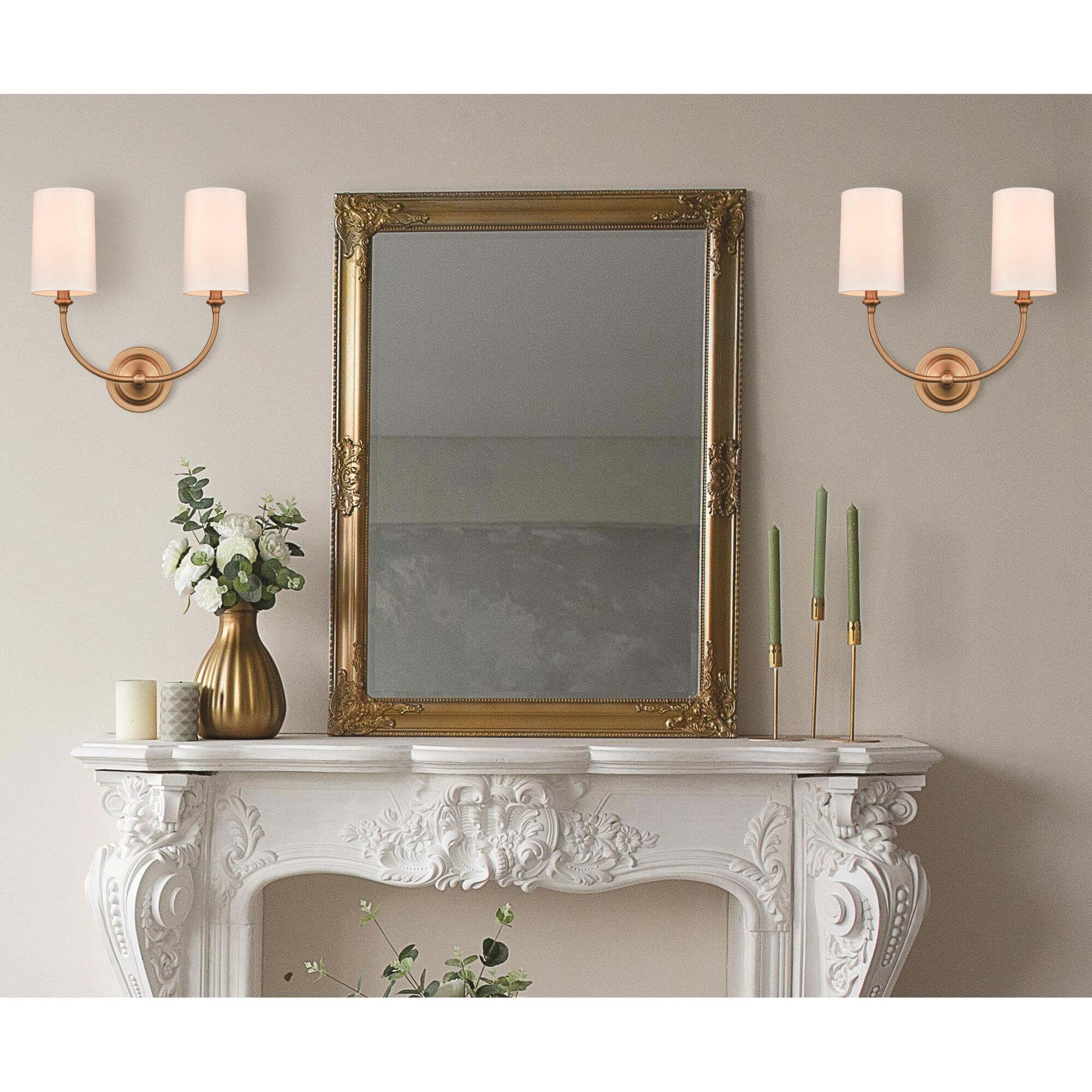Shown in Brushed Brass and Off-White finish and Off-White Cotton Fabric shade