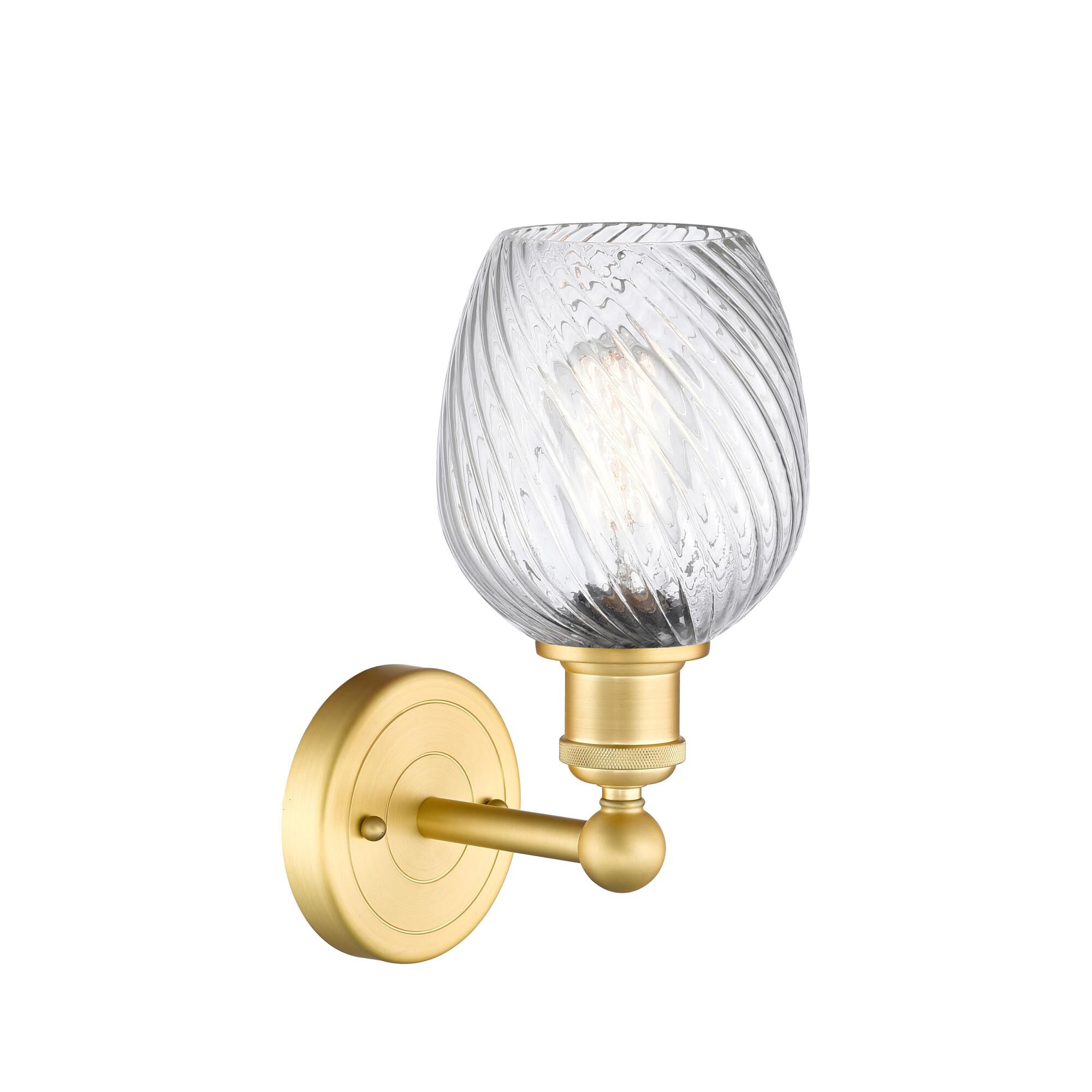 Shown in Satin Gold finish and Clear Spiral Fluted glass