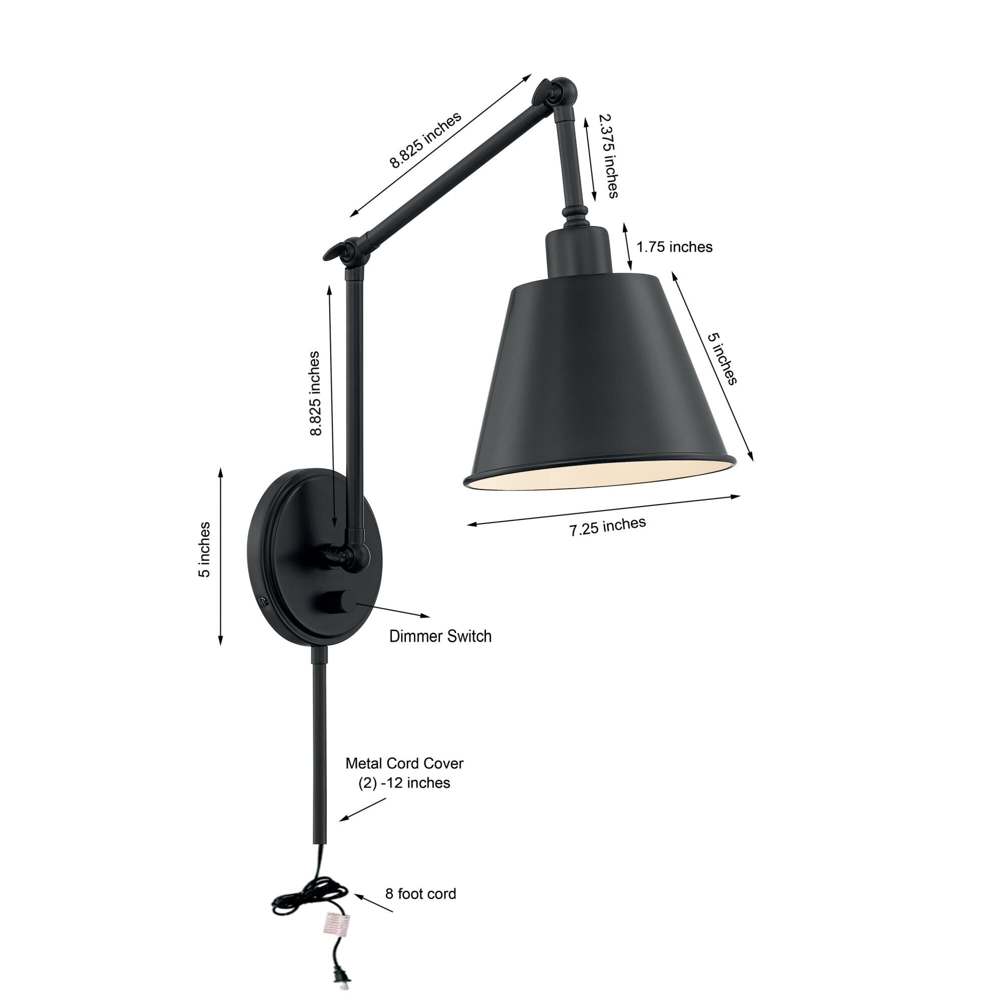 Shown in Matte Black finish and Steel glass and Matte Black shade