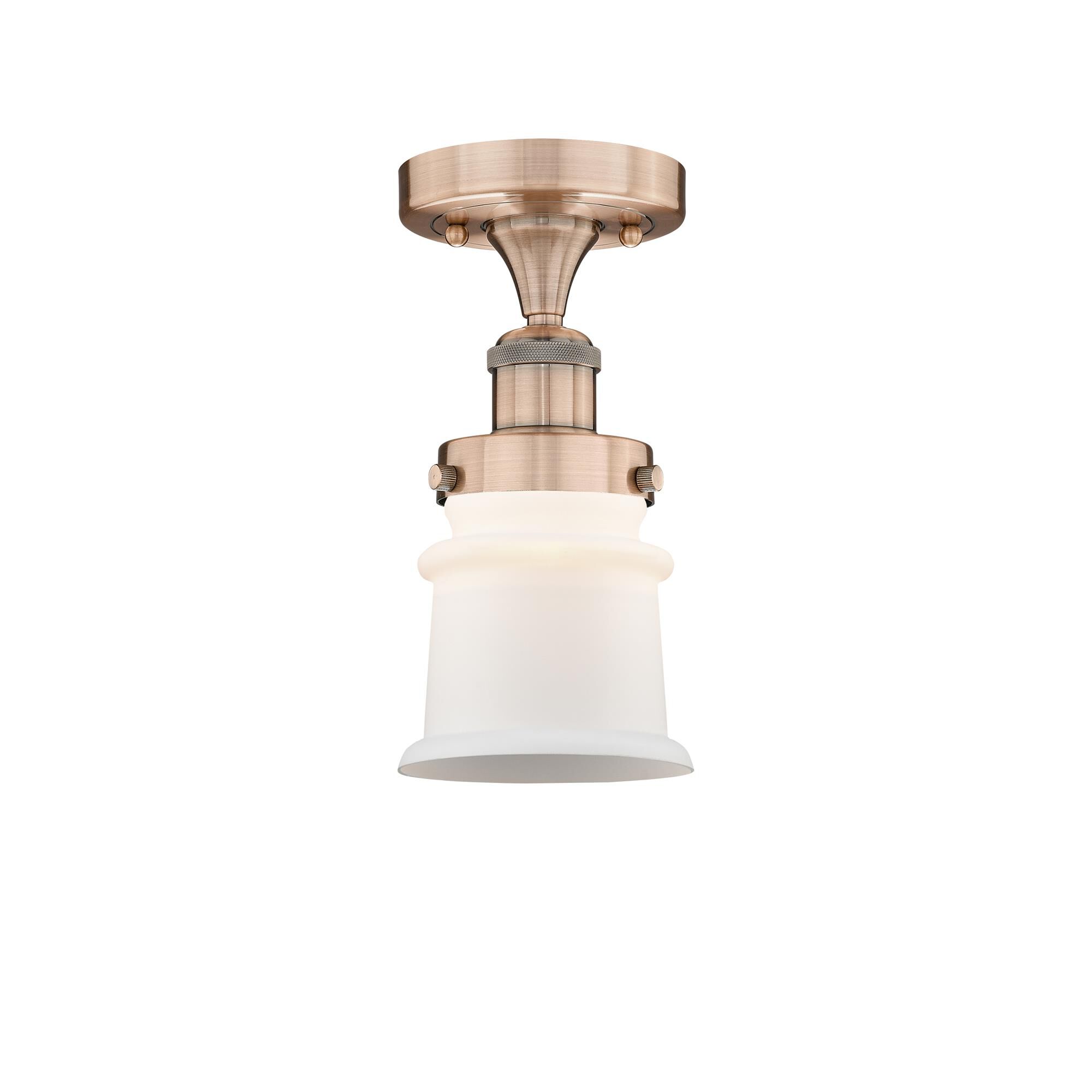 Shown in Antique Copper finish and Matte White glass