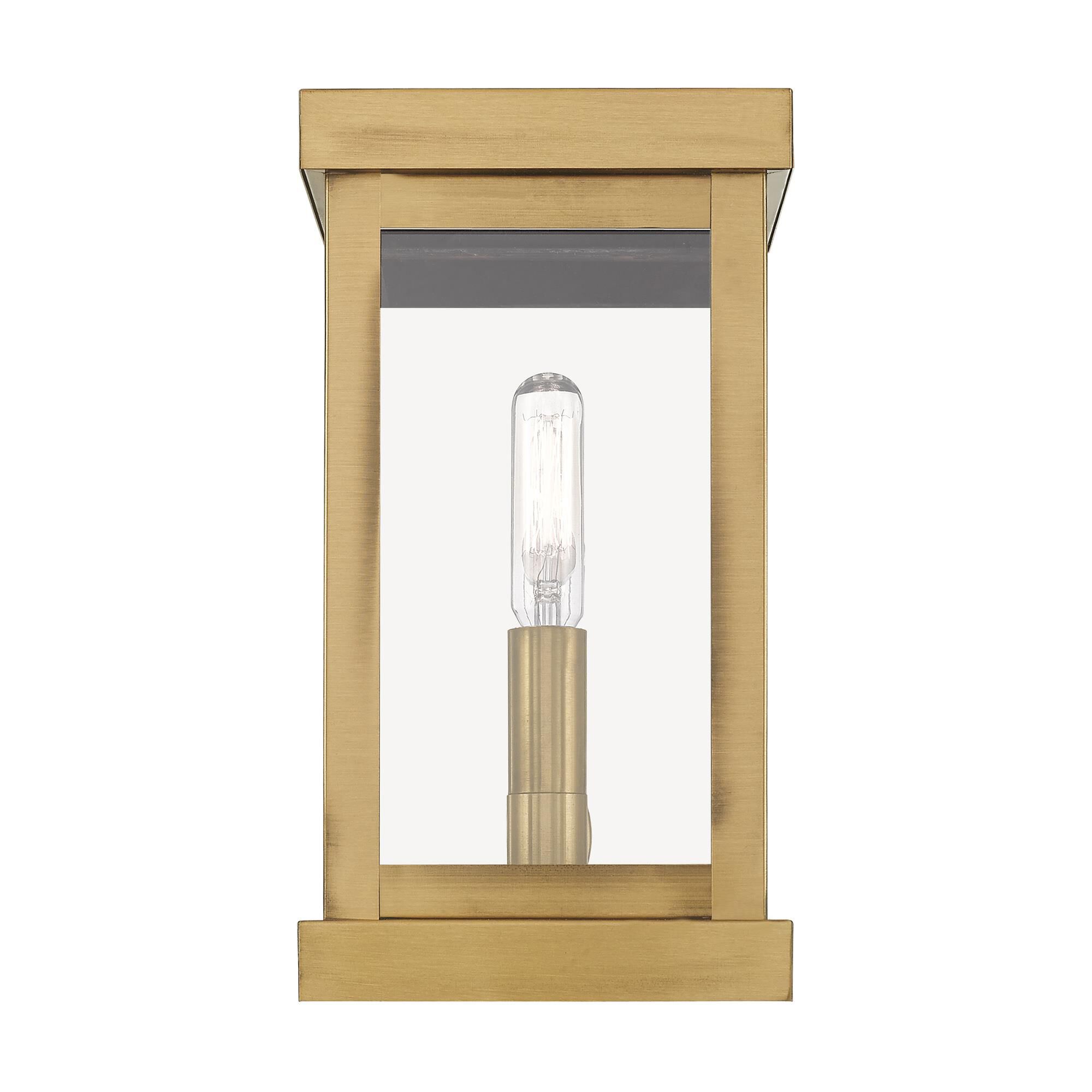 Shown in Antique Brass finish and Clear glass