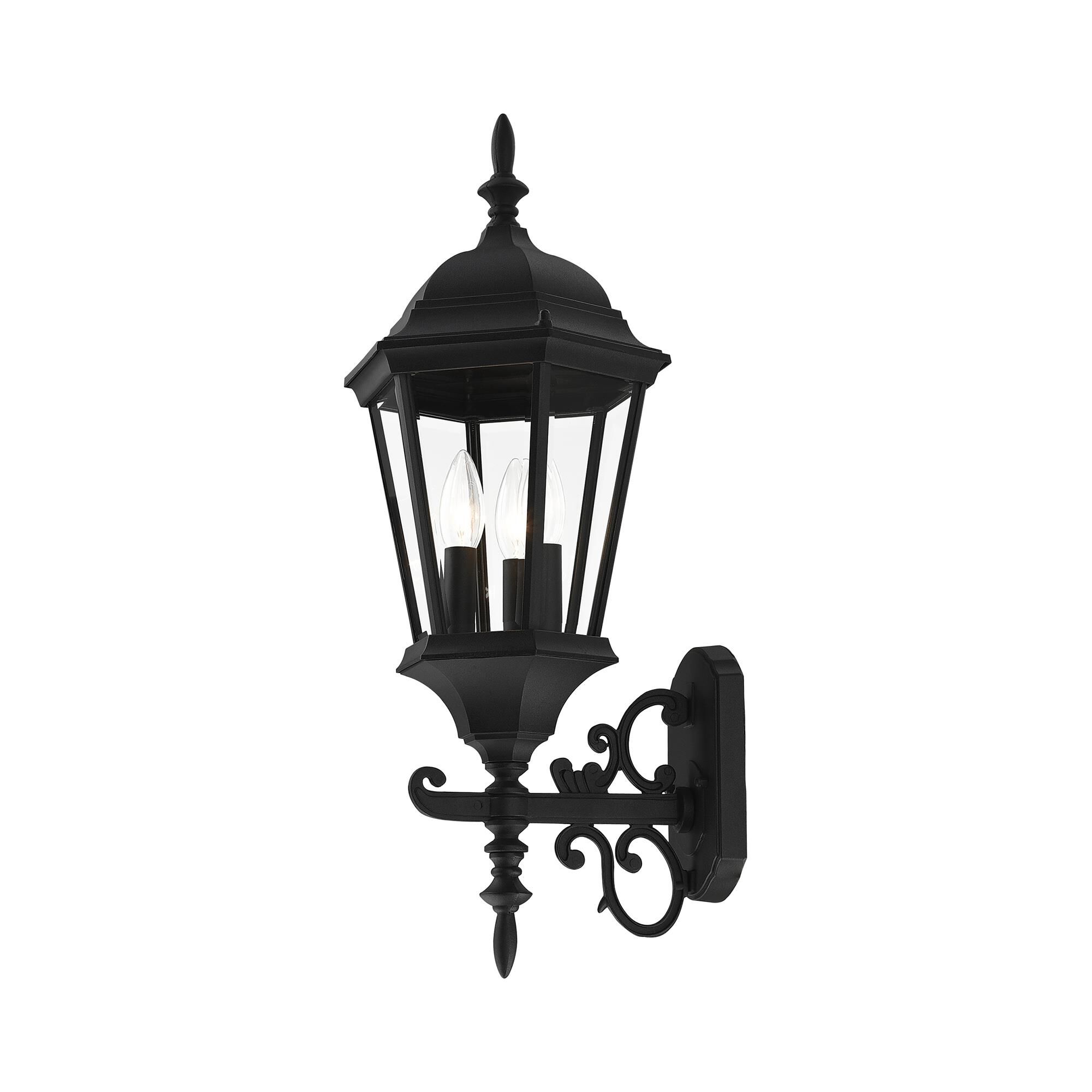Shown in Textured Black finish and Clear Beveled glass and Clear Beveled Glass shade