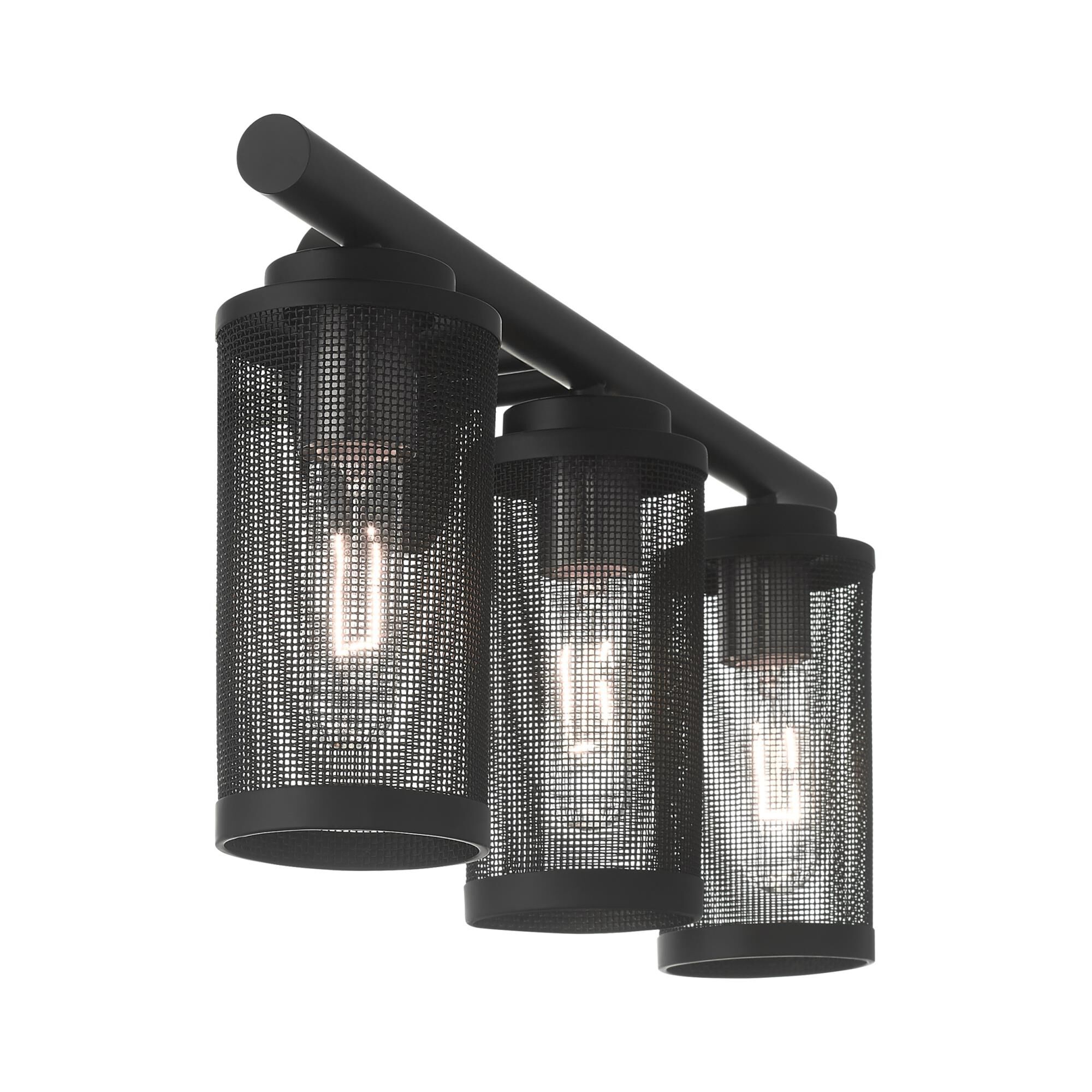 Shown in Black With Brushed Nickel Accents finish and Black Stainless Steel Mesh Shade glass and Black Stainless Steel Mesh shade