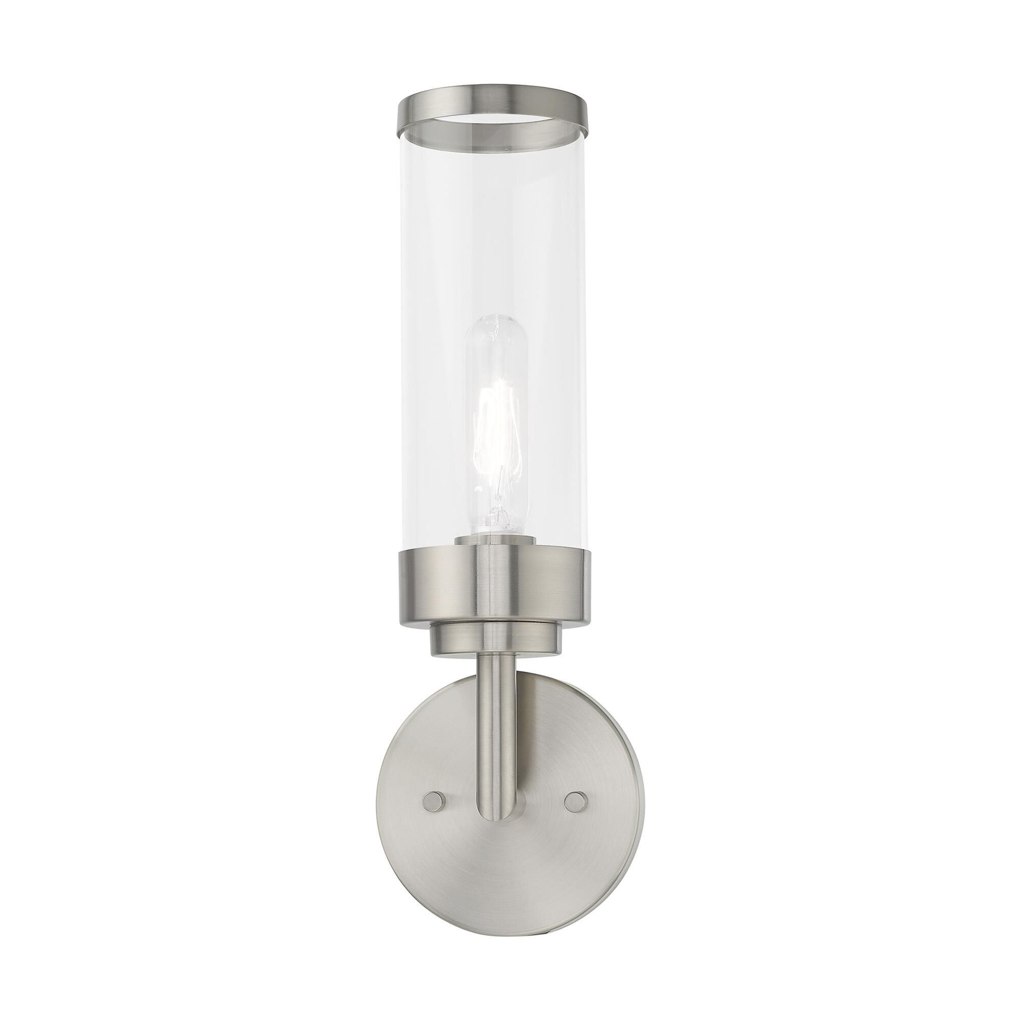 Shown in Brushed Nickel finish and Clear glass
