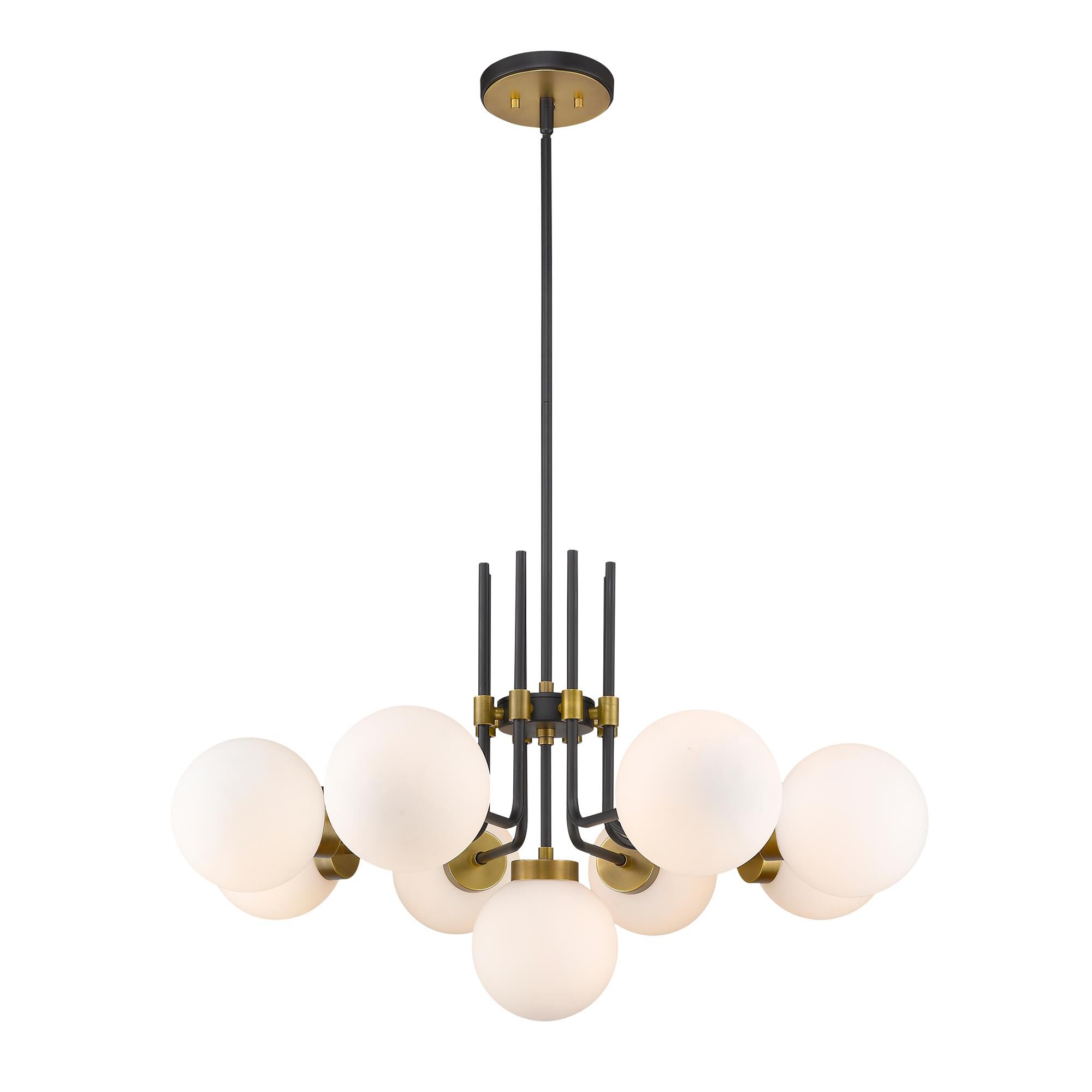 Shown in Matte Black + Olde Brass finish and Glass shade