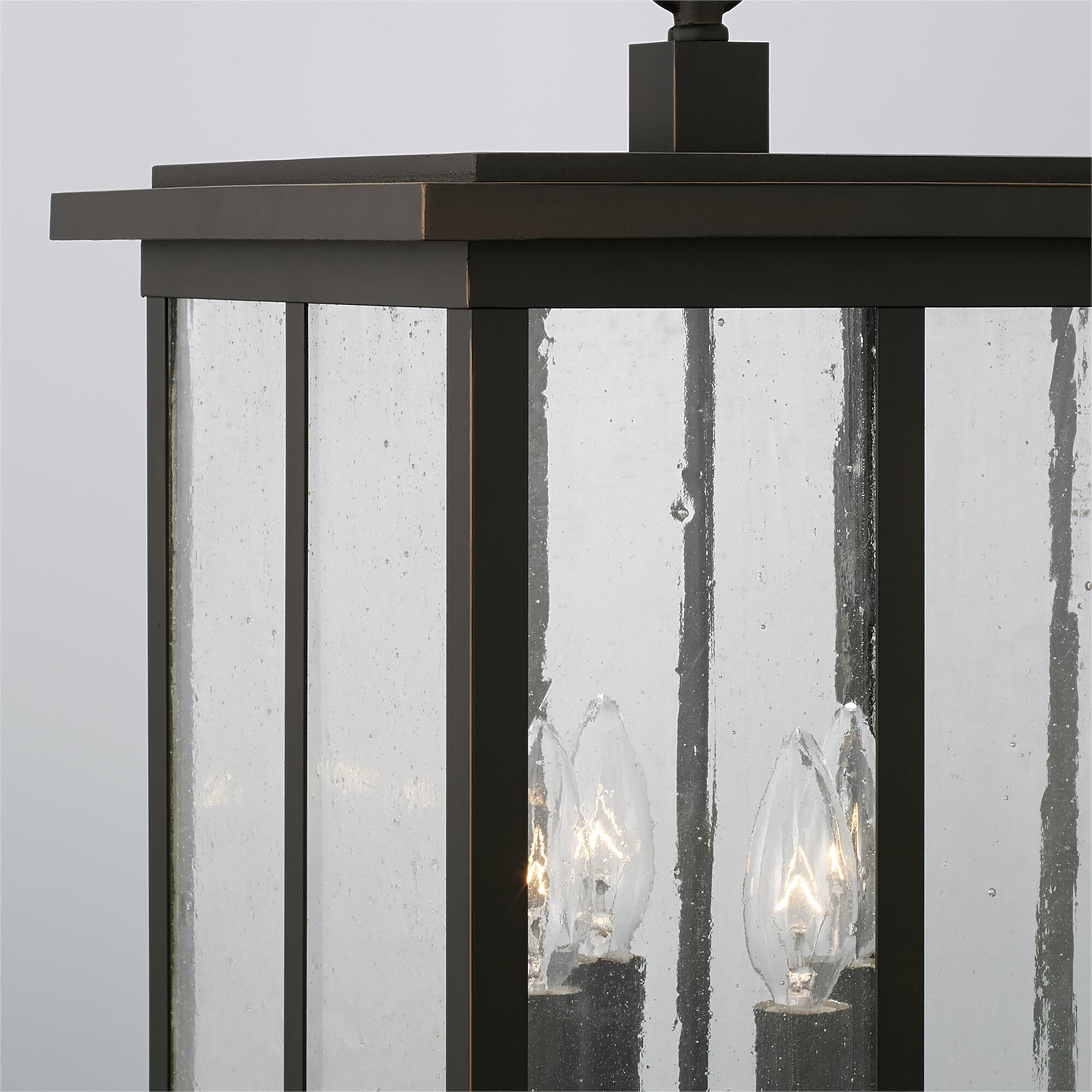 Shown in Oiled Bronze finish and Antiqued glass