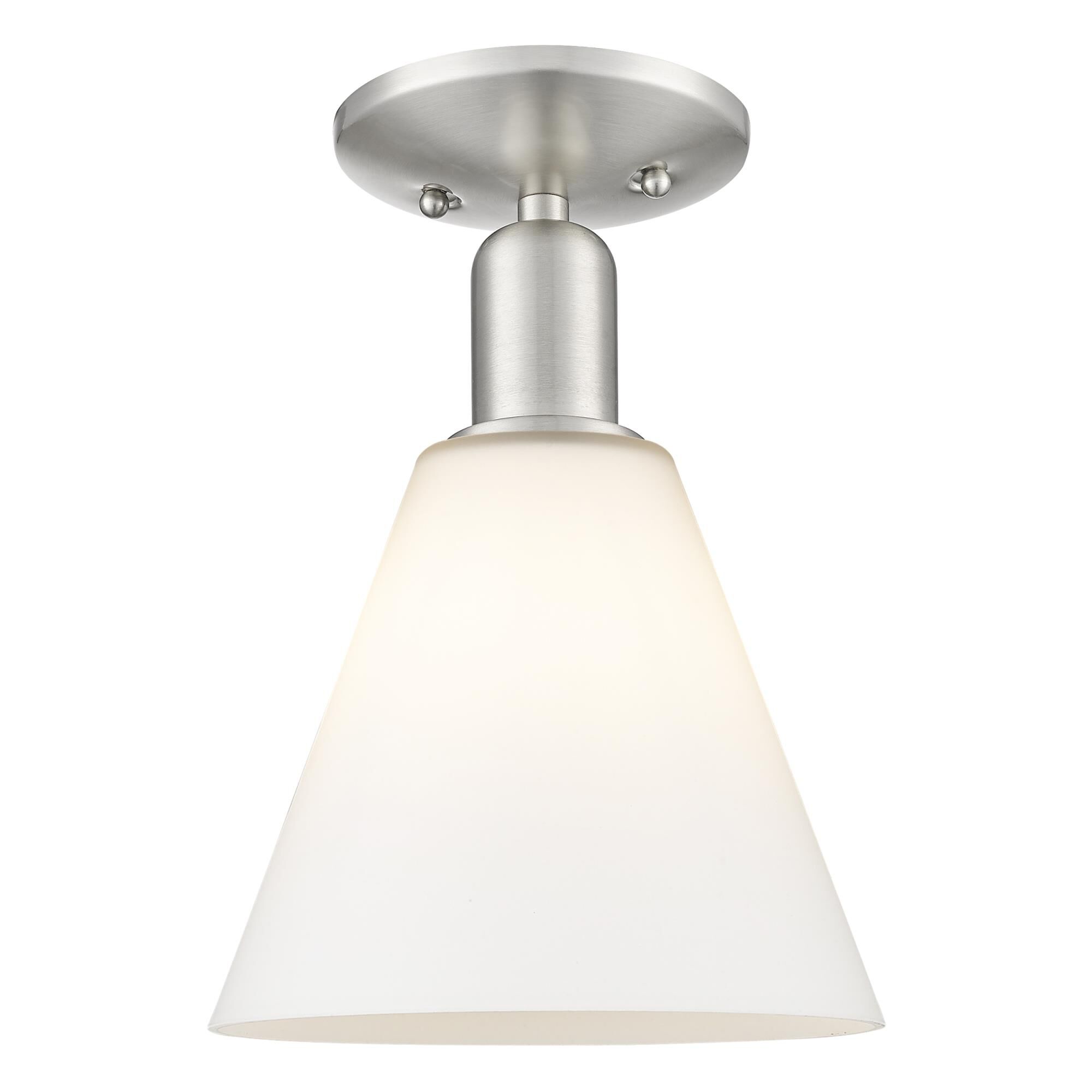 Shown in Brushed Satin Nickel finish and Matte White glass