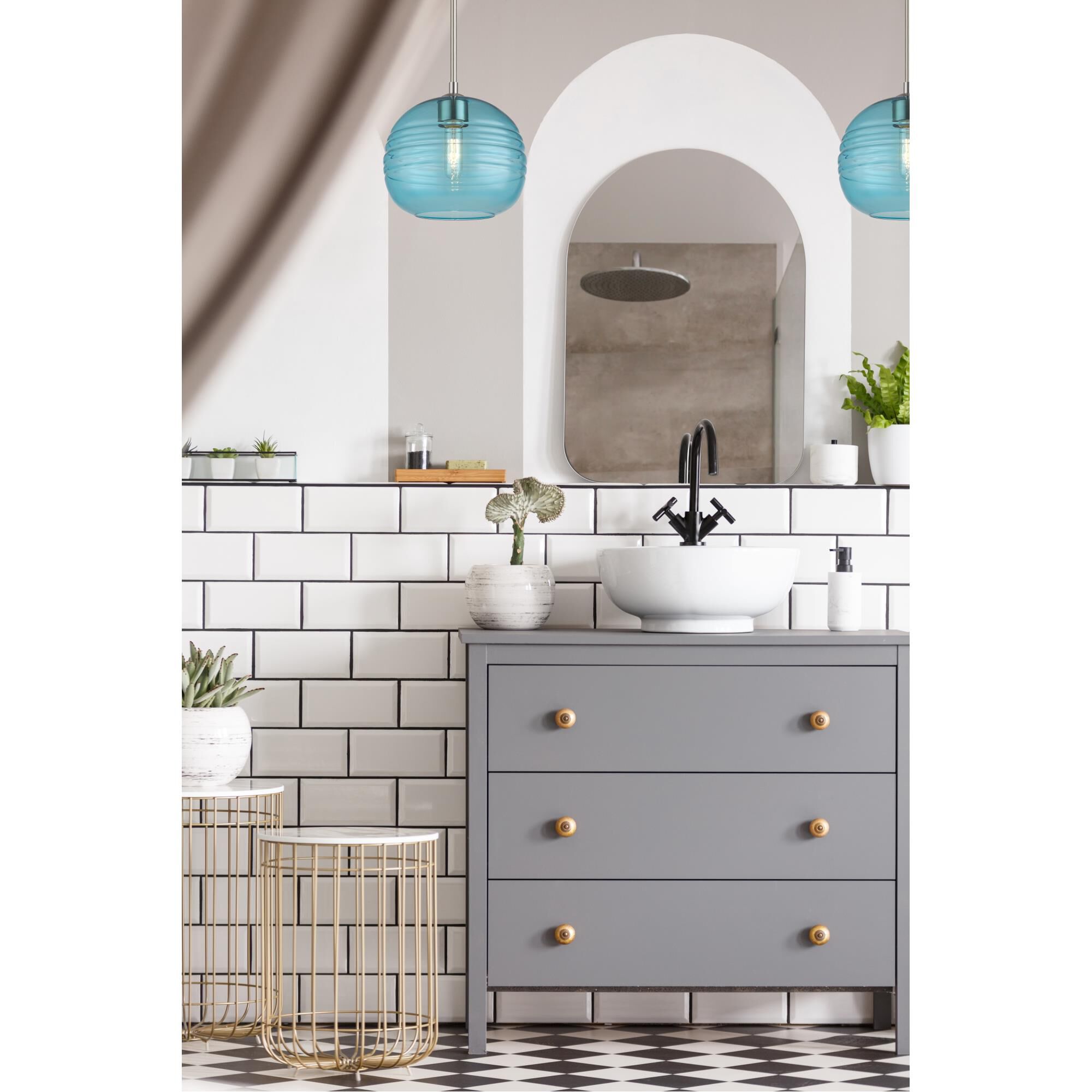 Shown in Brushed Nickel finish and Glass shade