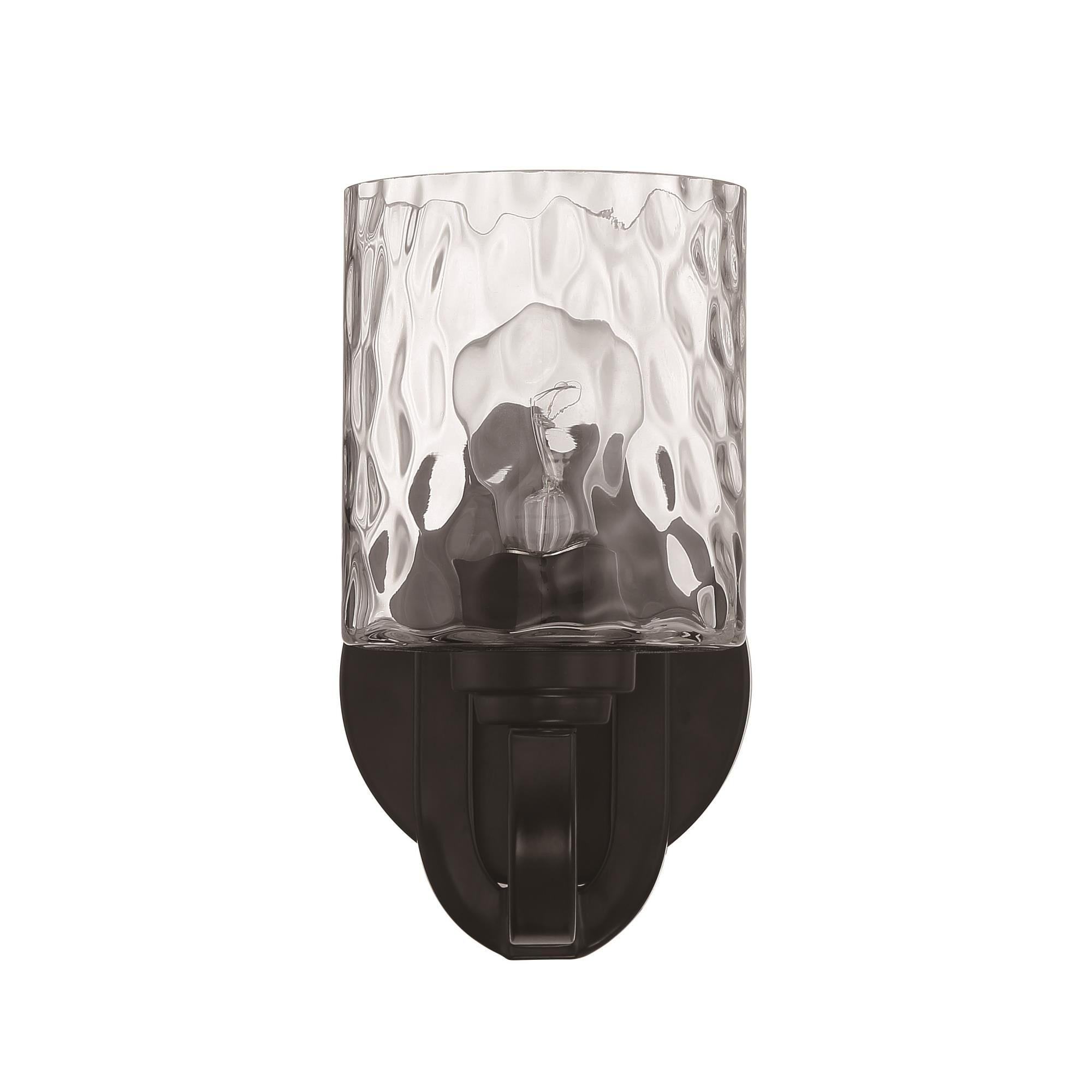 Shown in Flat Black finish and Clear Hammered glass and Glass shade