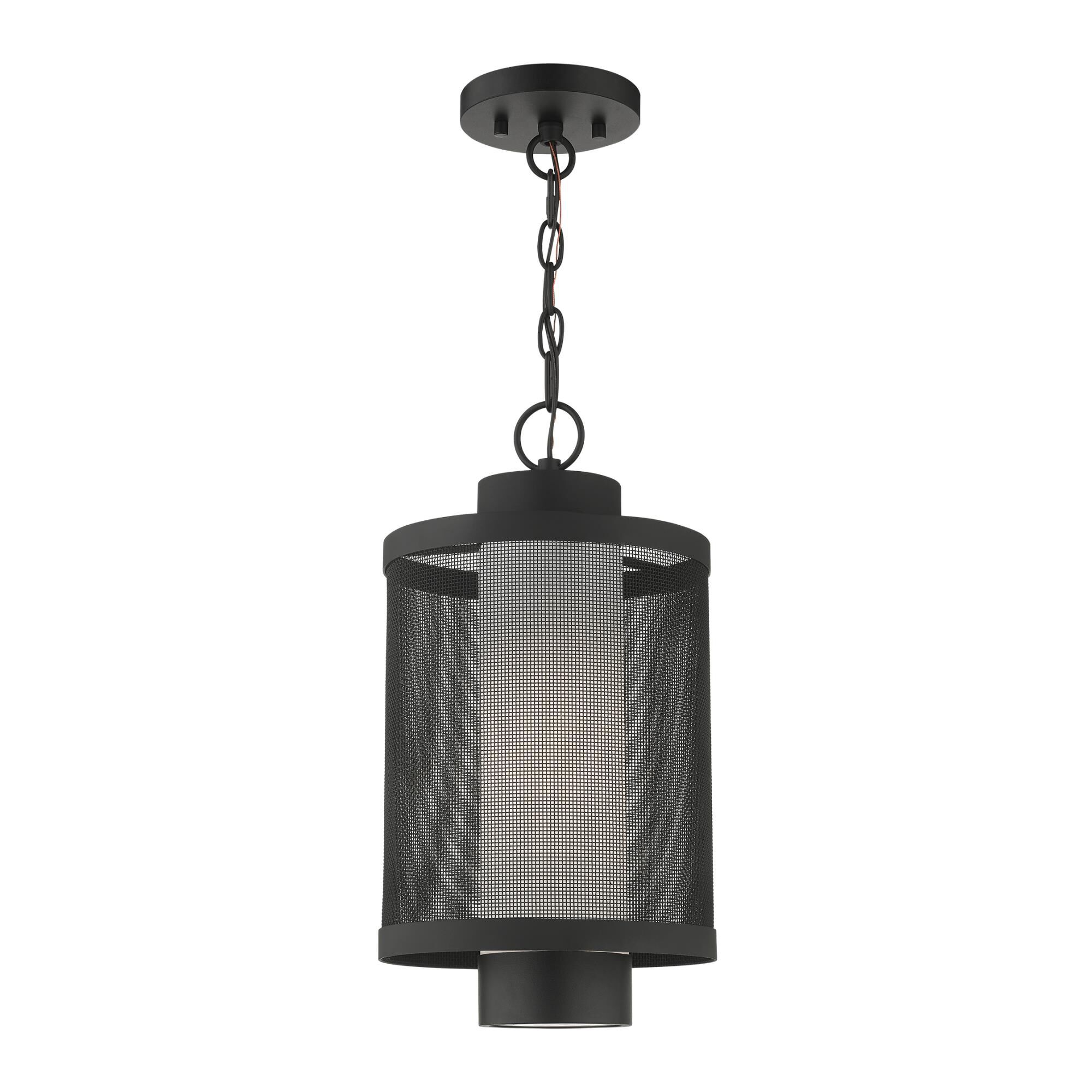 Shown in Textured Black finish and Textured Black Stainless Steel Mesh With Satin Opal White glass and Textured Black Stainless Steel Mesh With Satin Opal White Glass shade