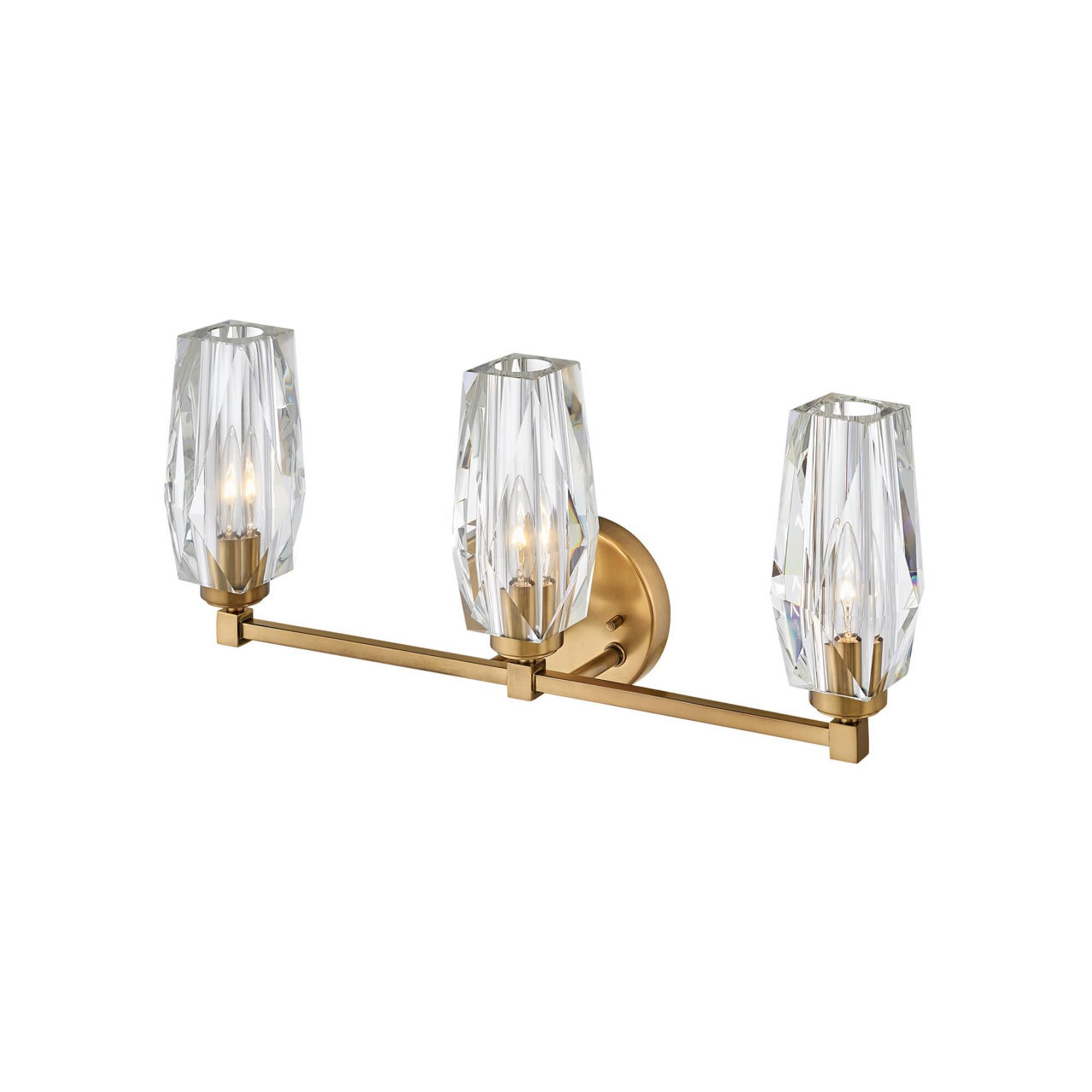 Shown in Heritage Brass finish and Faceted Clear Crystal glass